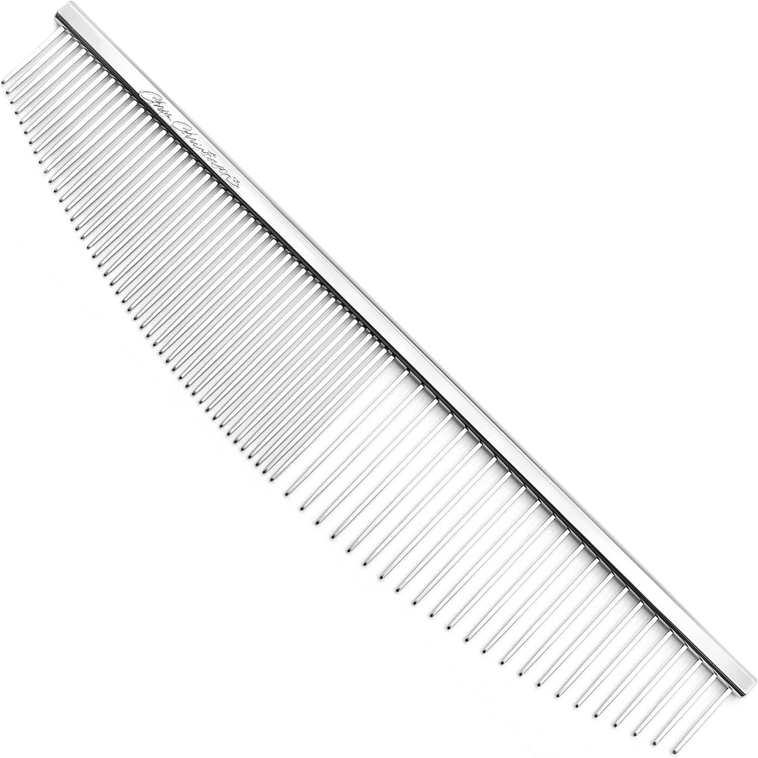 image:imageChris Christensen 000 75 in Greyhound Style FineCoarse Colored Butter Comb Groom Like a Professional Rounded Corners Prevent Friction and Breakage Solid Brass with Steel Teeth Chrome FinishMetallic
