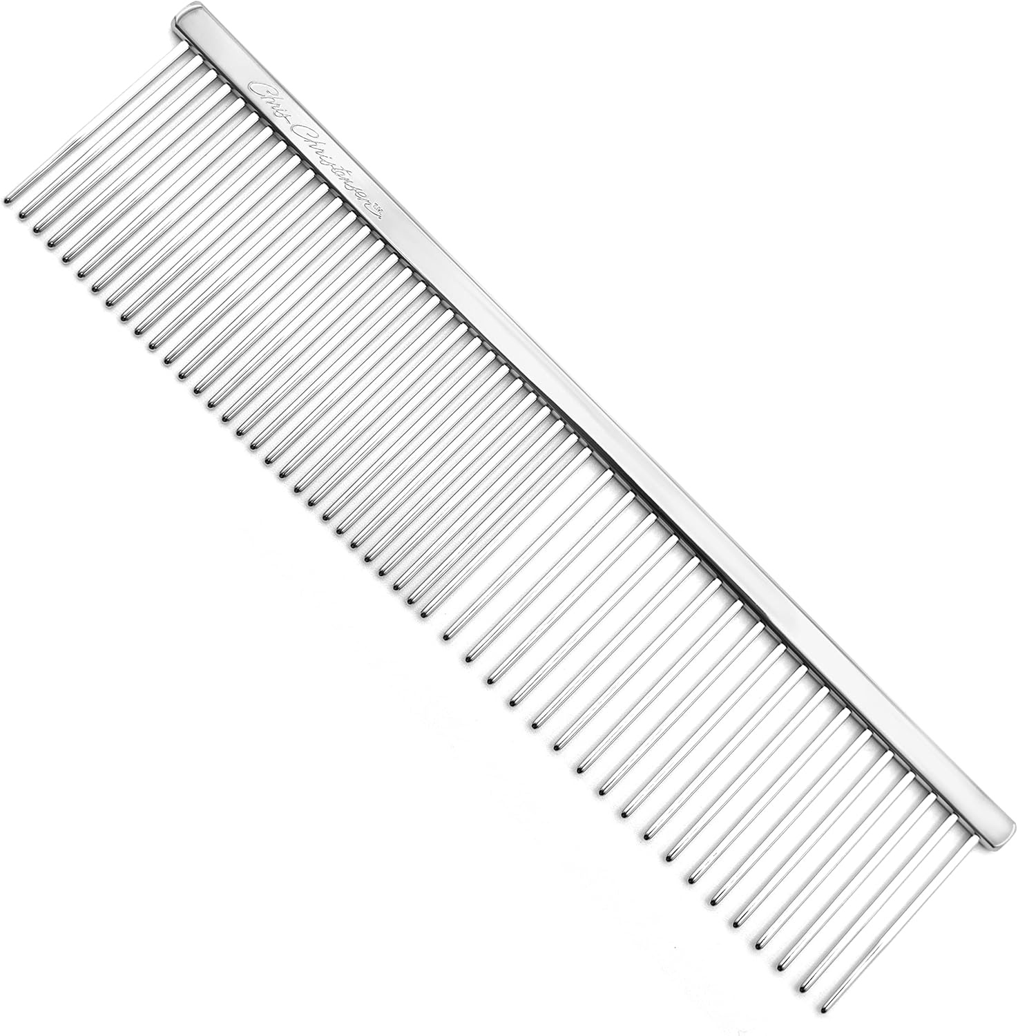 image:imageChris Christensen 000 75 in Greyhound Style FineCoarse Colored Butter Comb Groom Like a Professional Rounded Corners Prevent Friction and Breakage Solid Brass with Steel Teeth Chrome FinishMetallic
