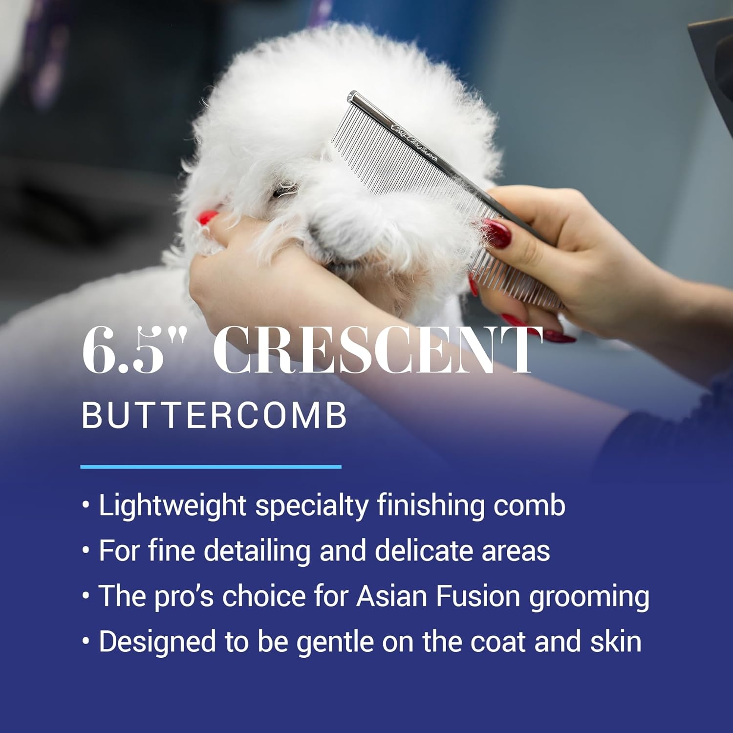 image:imageChris Christensen 000 75 in Greyhound Style FineCoarse Colored Butter Comb Groom Like a Professional Rounded Corners Prevent Friction and Breakage Solid Brass with Steel Teeth Chrome FinishMetallic