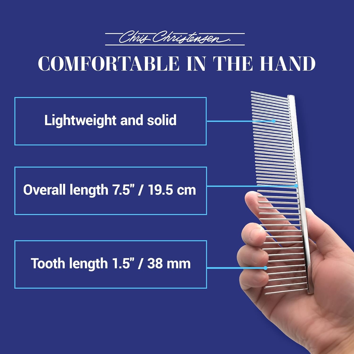image:imageChris Christensen 000 75 in Greyhound Style FineCoarse Colored Butter Comb Groom Like a Professional Rounded Corners Prevent Friction and Breakage Solid Brass with Steel Teeth Chrome FinishMetallic