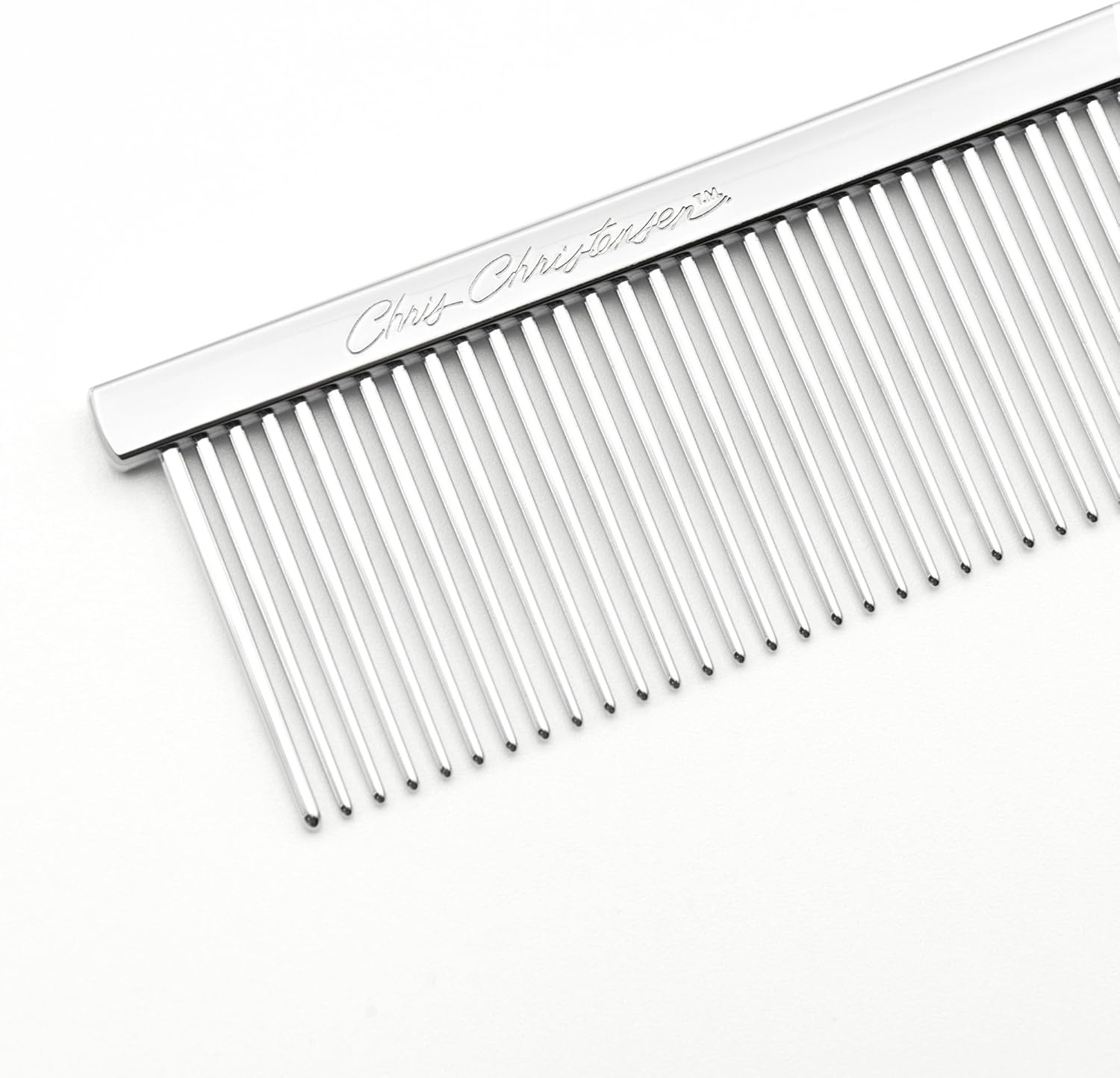 image:imageChris Christensen 000 75 in Greyhound Style FineCoarse Colored Butter Comb Groom Like a Professional Rounded Corners Prevent Friction and Breakage Solid Brass with Steel Teeth Chrome FinishMetallic