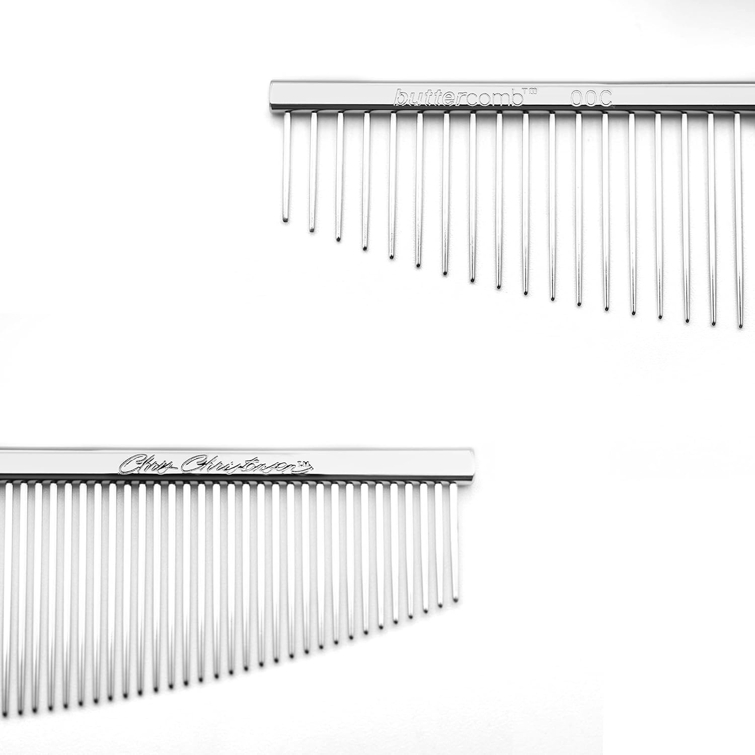 image:imageChris Christensen 000 75 in Greyhound Style FineCoarse Colored Butter Comb Groom Like a Professional Rounded Corners Prevent Friction and Breakage Solid Brass with Steel Teeth Chrome FinishMetallic