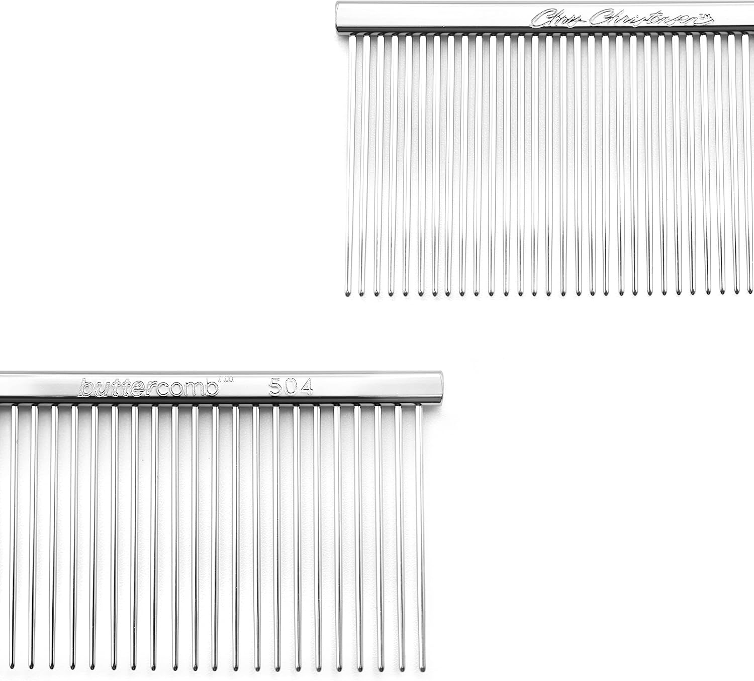 image:imageChris Christensen 000 75 in Greyhound Style FineCoarse Colored Butter Comb Groom Like a Professional Rounded Corners Prevent Friction and Breakage Solid Brass with Steel Teeth Chrome FinishMetallic
