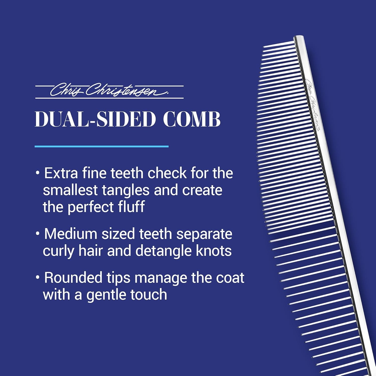 image:imageChris Christensen 000 75 in Greyhound Style FineCoarse Colored Butter Comb Groom Like a Professional Rounded Corners Prevent Friction and Breakage Solid Brass with Steel Teeth Chrome FinishMetallic