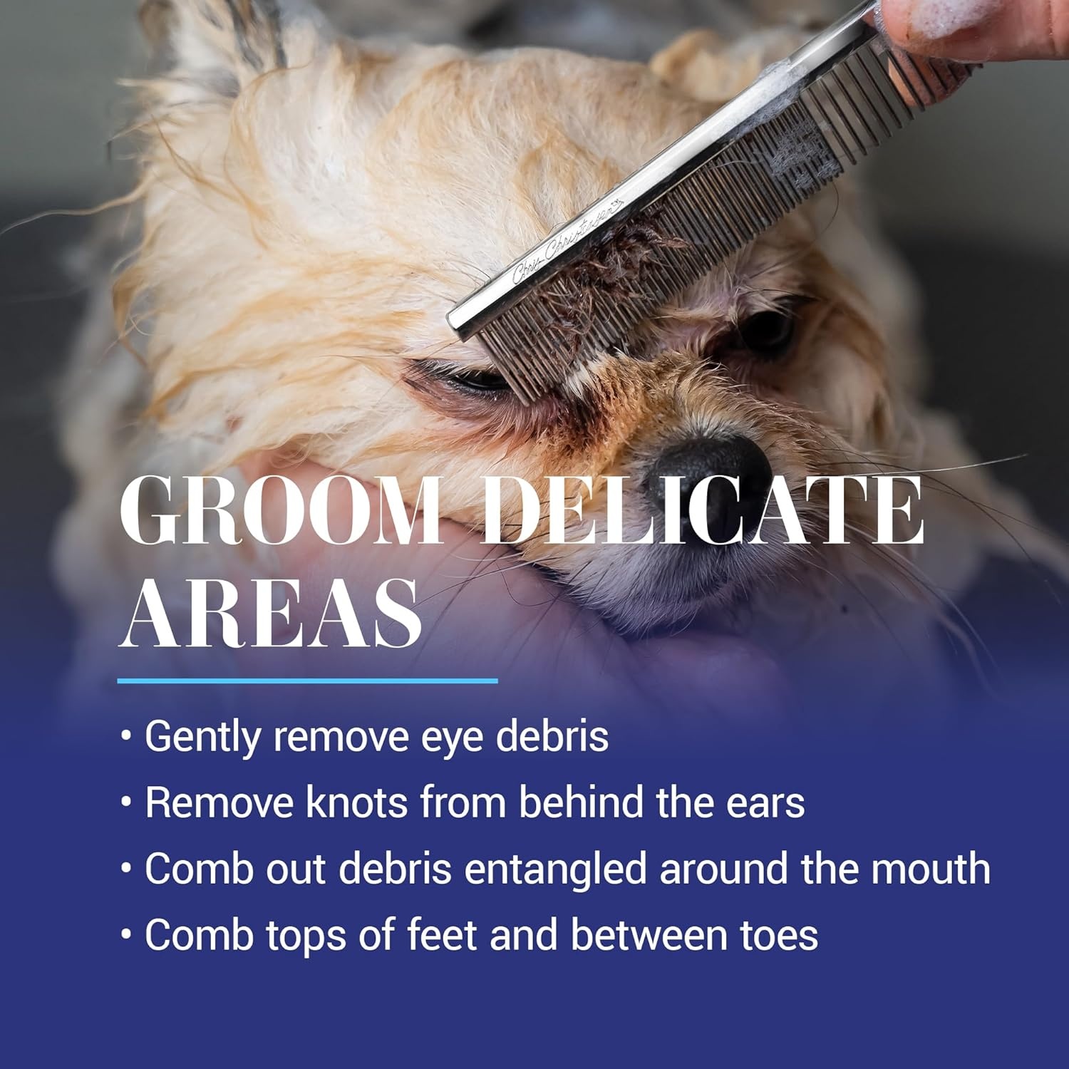 image:imageChris Christensen 000 75 in Greyhound Style FineCoarse Colored Butter Comb Groom Like a Professional Rounded Corners Prevent Friction and Breakage Solid Brass with Steel Teeth Chrome FinishMetallic