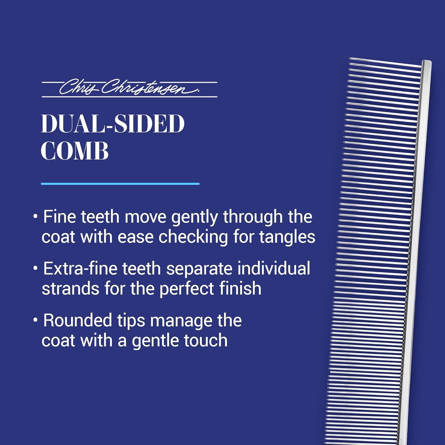 image:imageChris Christensen 000 75 in Greyhound Style FineCoarse Colored Butter Comb Groom Like a Professional Rounded Corners Prevent Friction and Breakage Solid Brass with Steel Teeth Chrome FinishMetallic