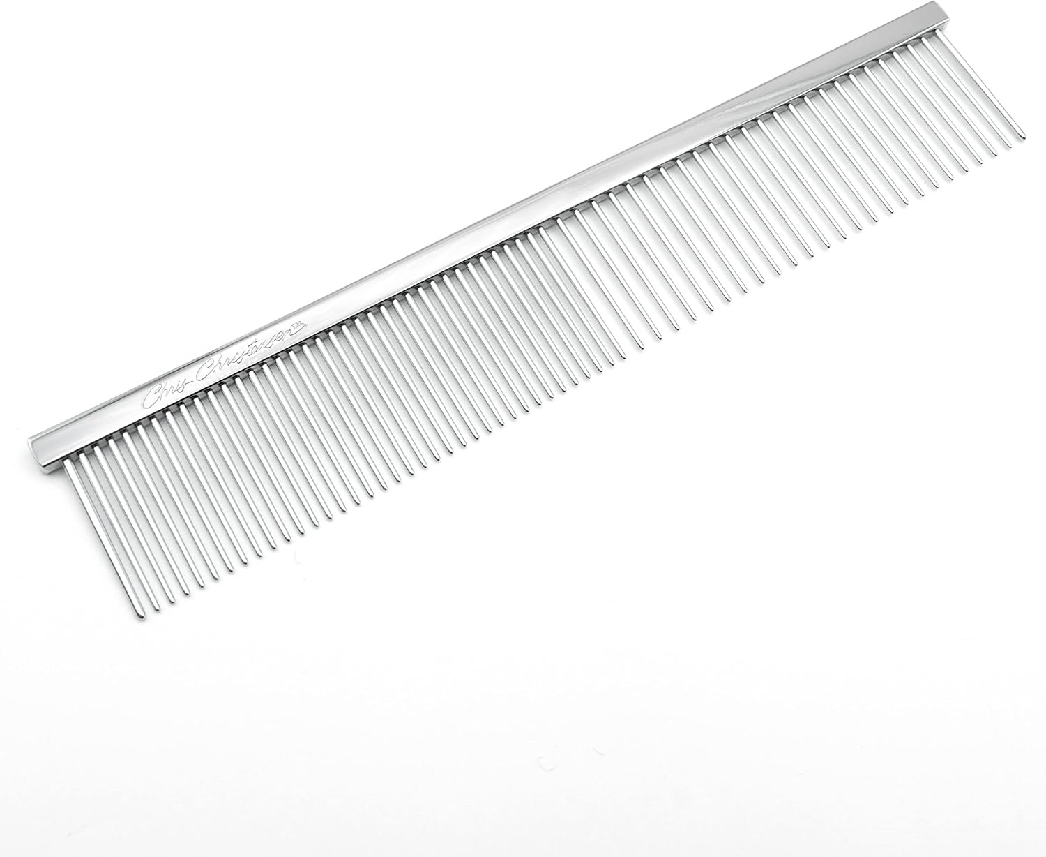 image:imageChris Christensen 000 75 in Greyhound Style FineCoarse Colored Butter Comb Groom Like a Professional Rounded Corners Prevent Friction and Breakage Solid Brass with Steel Teeth Chrome FinishMetallic