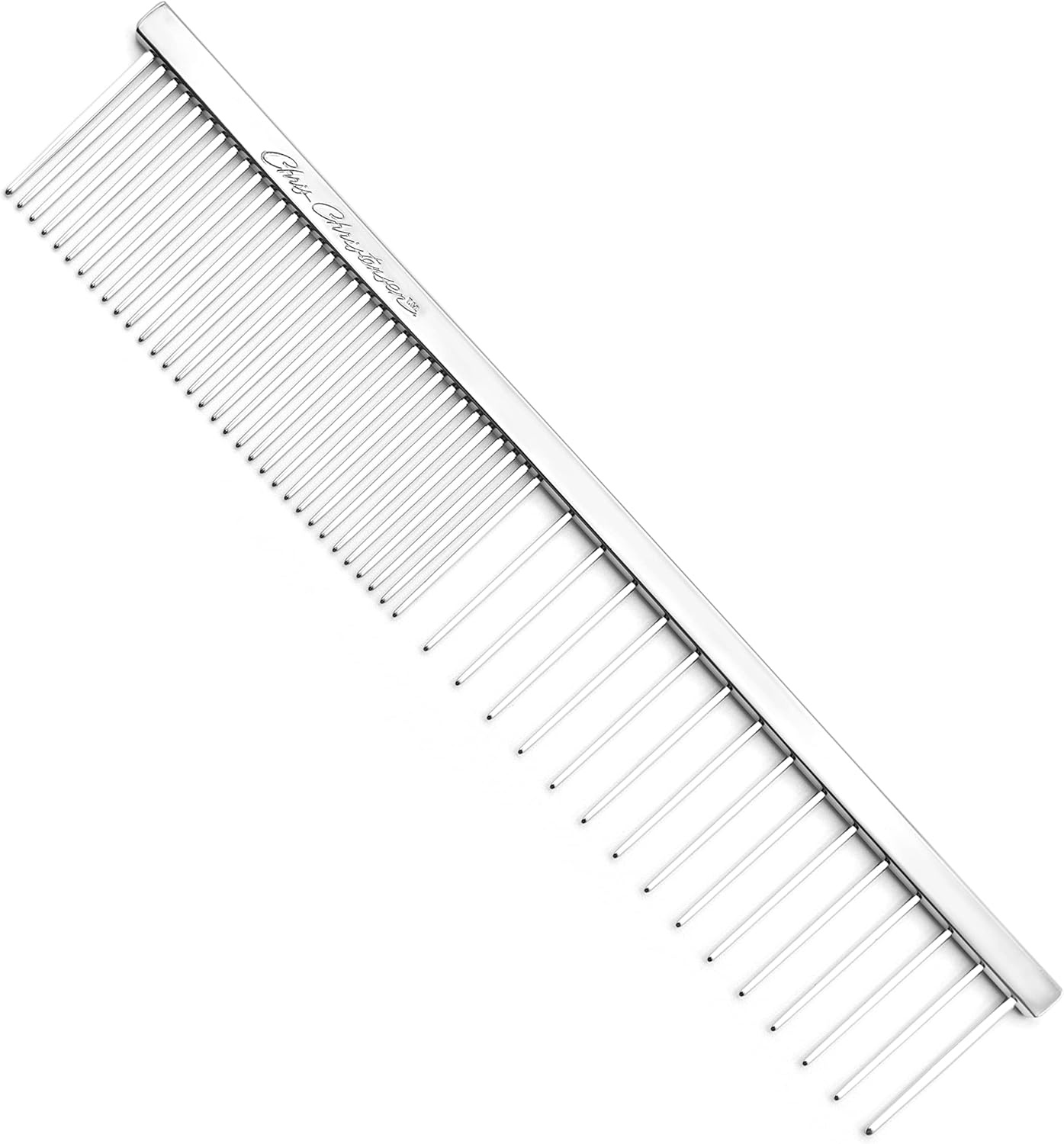 image:imageChris Christensen 000 75 in Greyhound Style FineCoarse Colored Butter Comb Groom Like a Professional Rounded Corners Prevent Friction and Breakage Solid Brass with Steel Teeth Chrome FinishMetallic