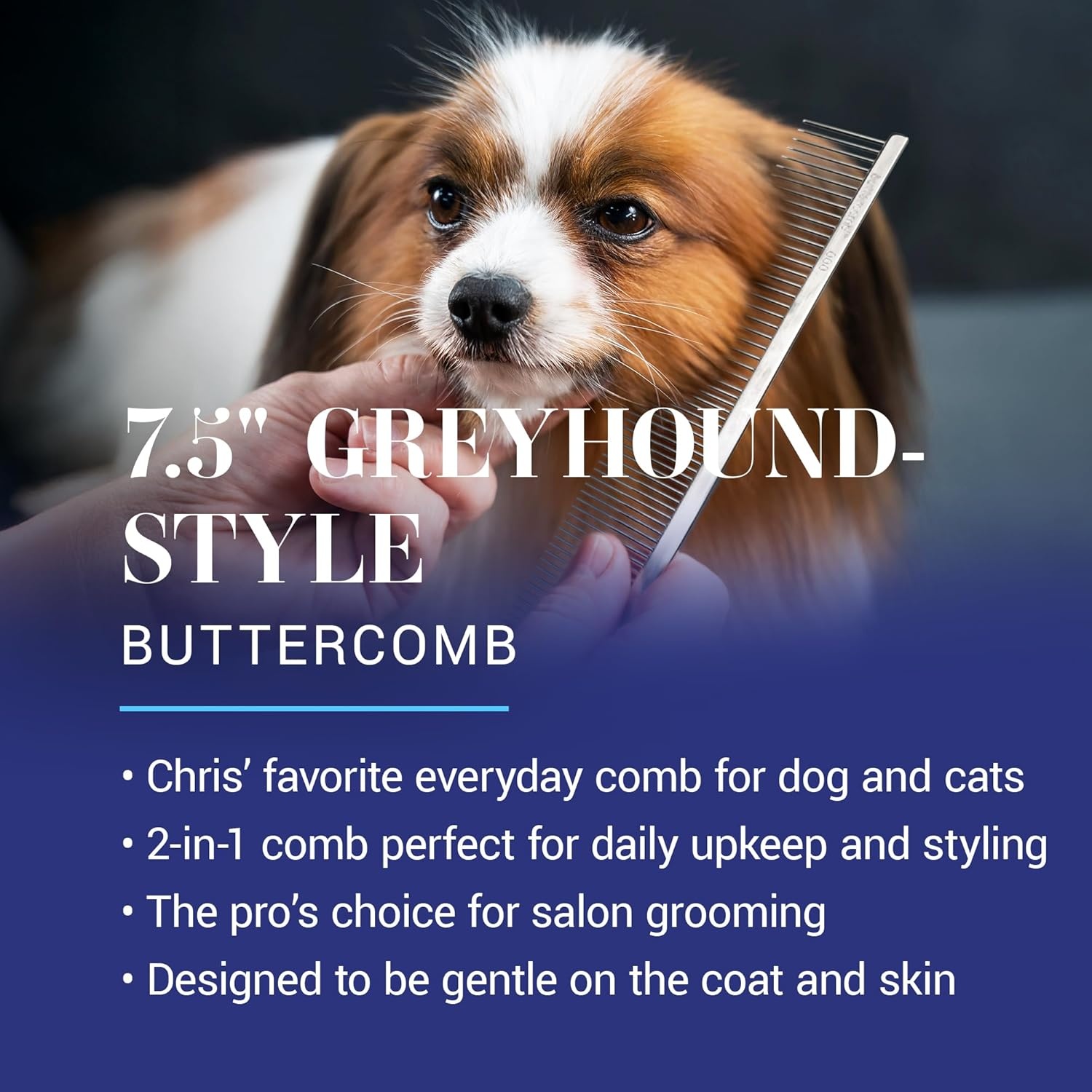 image:imageChris Christensen 000 75 in Greyhound Style FineCoarse Colored Butter Comb Groom Like a Professional Rounded Corners Prevent Friction and Breakage Solid Brass with Steel Teeth Chrome FinishMetallic