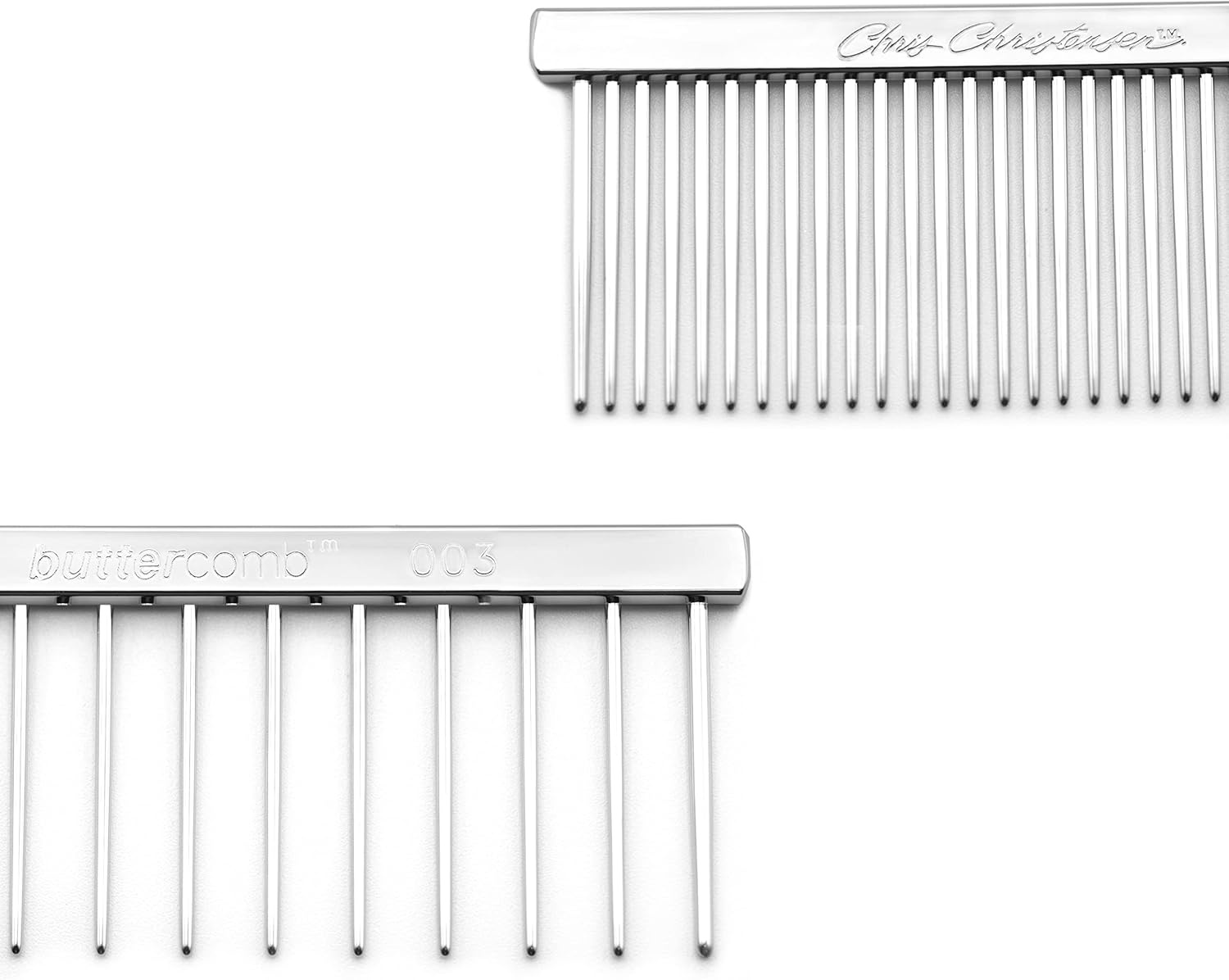 image:imageChris Christensen 000 75 in Greyhound Style FineCoarse Colored Butter Comb Groom Like a Professional Rounded Corners Prevent Friction and Breakage Solid Brass with Steel Teeth Chrome FinishMetallic