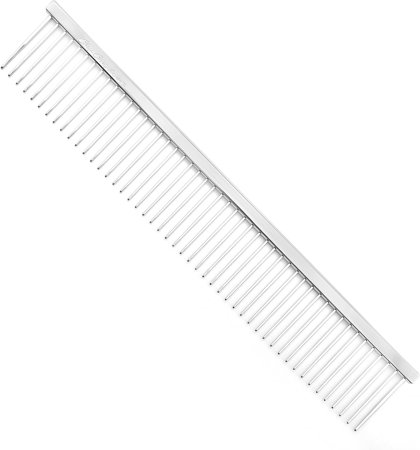 image:imageChris Christensen 000 75 in Greyhound Style FineCoarse Colored Butter Comb Groom Like a Professional Rounded Corners Prevent Friction and Breakage Solid Brass with Steel Teeth Chrome FinishMetallic
