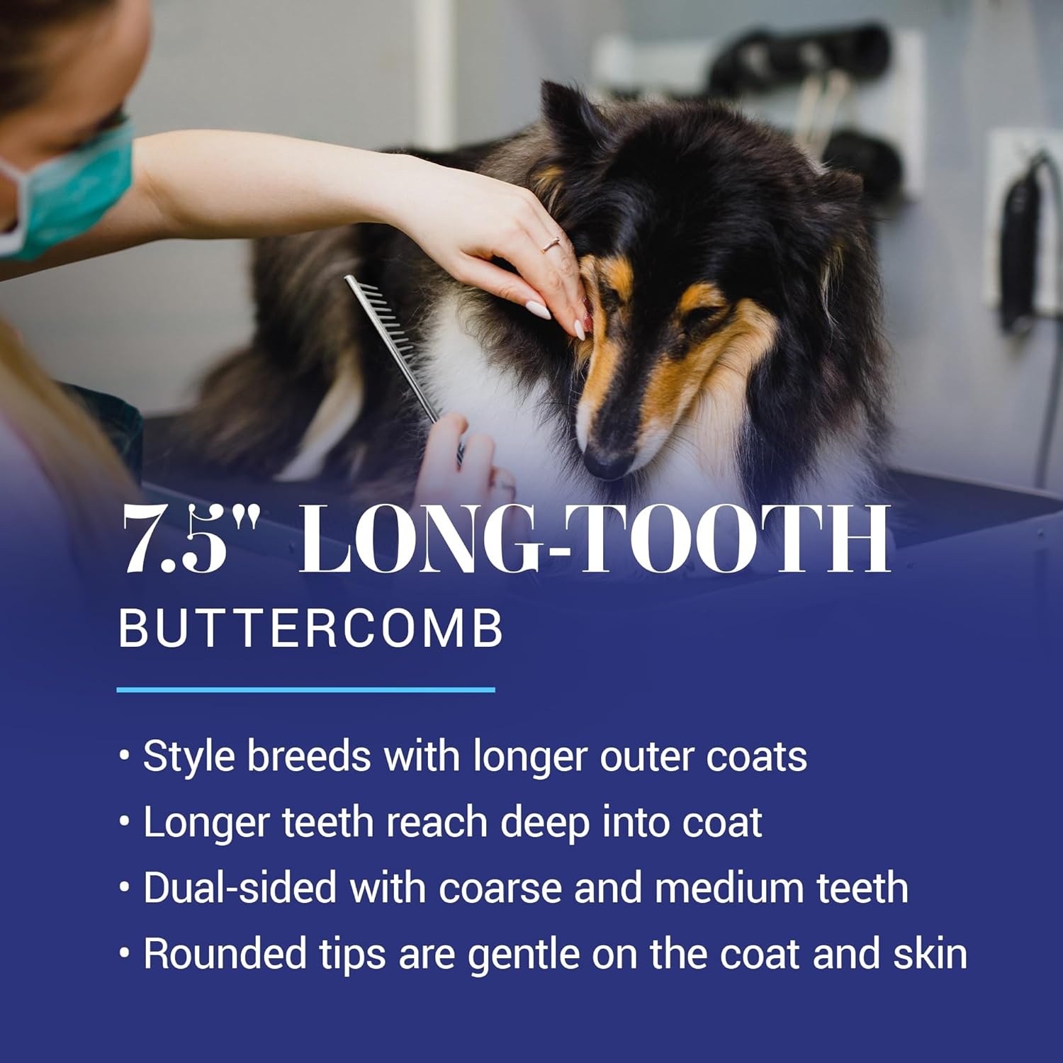 image:imageChris Christensen 000 75 in Greyhound Style FineCoarse Colored Butter Comb Groom Like a Professional Rounded Corners Prevent Friction and Breakage Solid Brass with Steel Teeth Chrome FinishMetallic