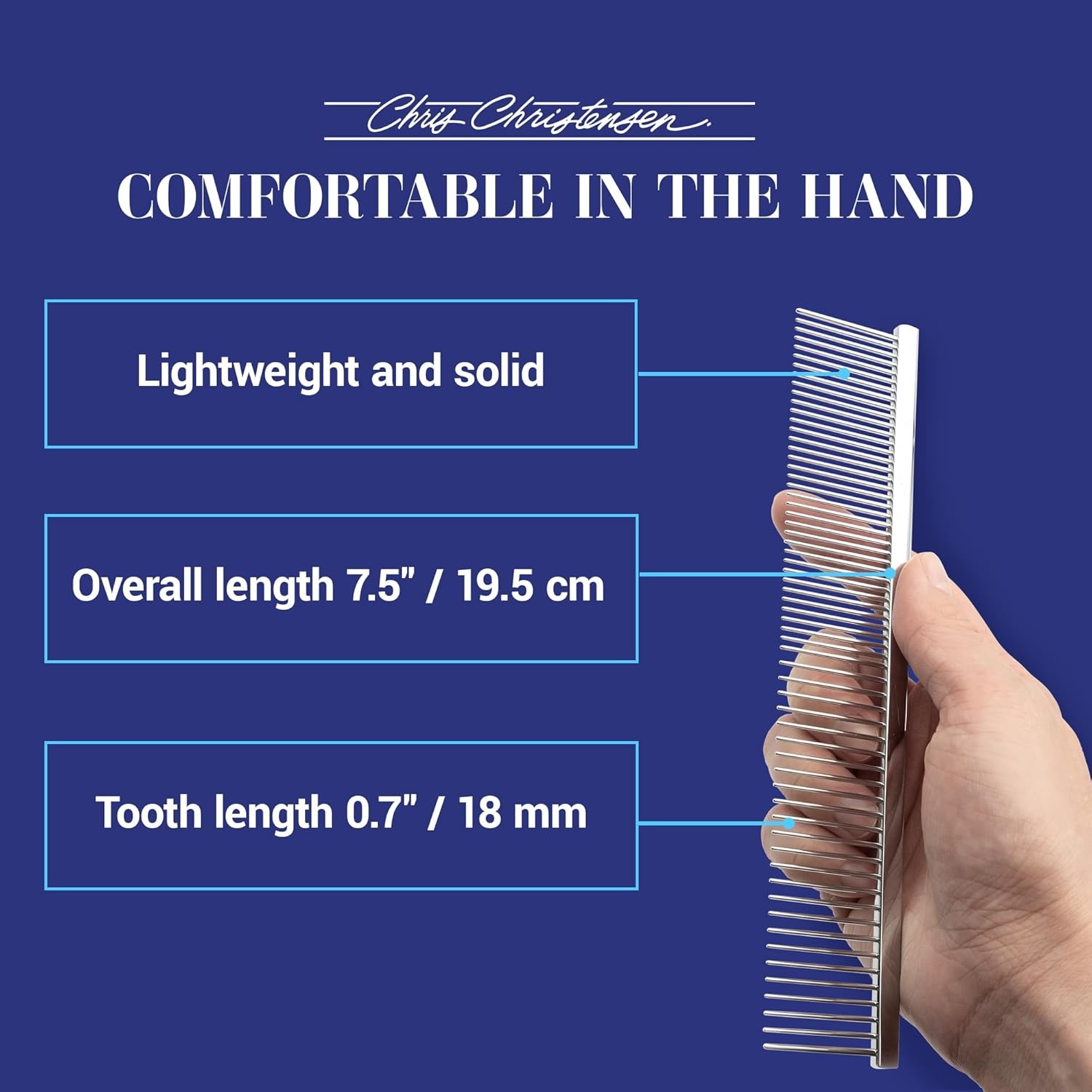 image:imageChris Christensen 000 75 in Greyhound Style FineCoarse Colored Butter Comb Groom Like a Professional Rounded Corners Prevent Friction and Breakage Solid Brass with Steel Teeth Chrome FinishMetallic