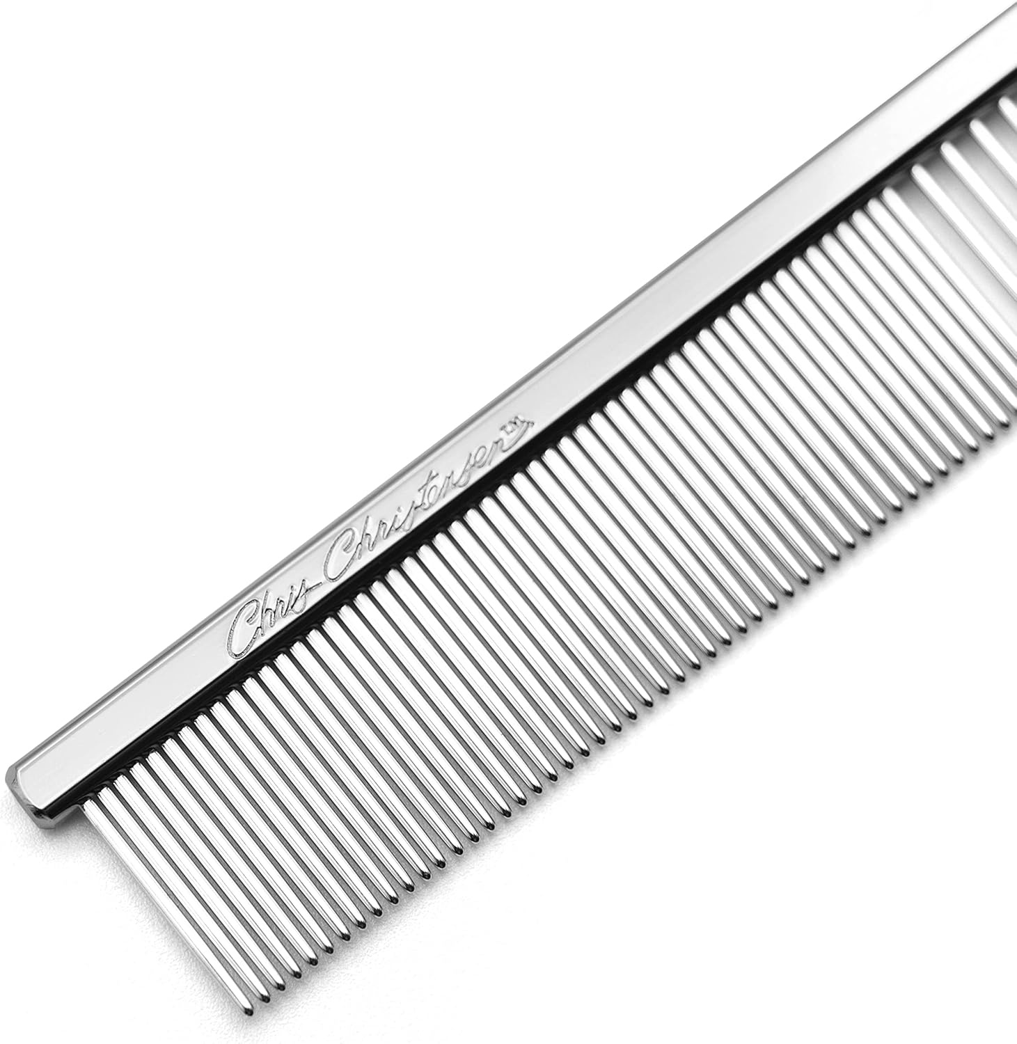 image:imageChris Christensen 000 75 in Greyhound Style FineCoarse Colored Butter Comb Groom Like a Professional Rounded Corners Prevent Friction and Breakage Solid Brass with Steel Teeth Chrome FinishMetallic