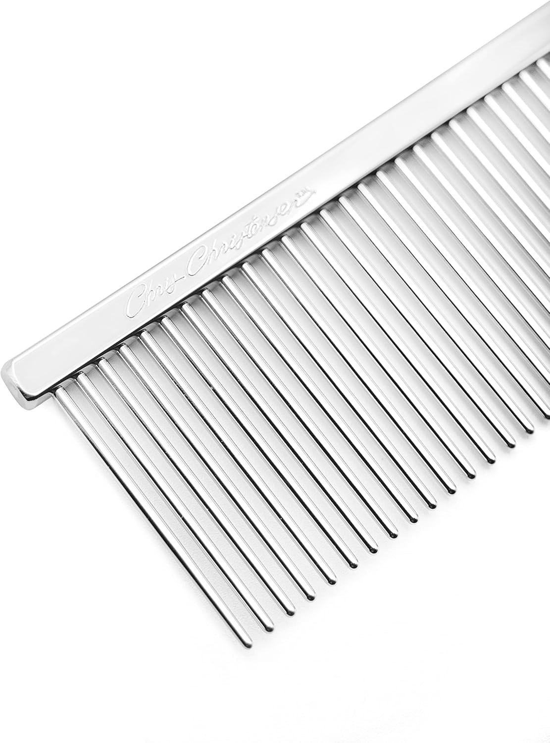 image:imageChris Christensen 000 75 in Greyhound Style FineCoarse Colored Butter Comb Groom Like a Professional Rounded Corners Prevent Friction and Breakage Solid Brass with Steel Teeth Chrome FinishMetallic