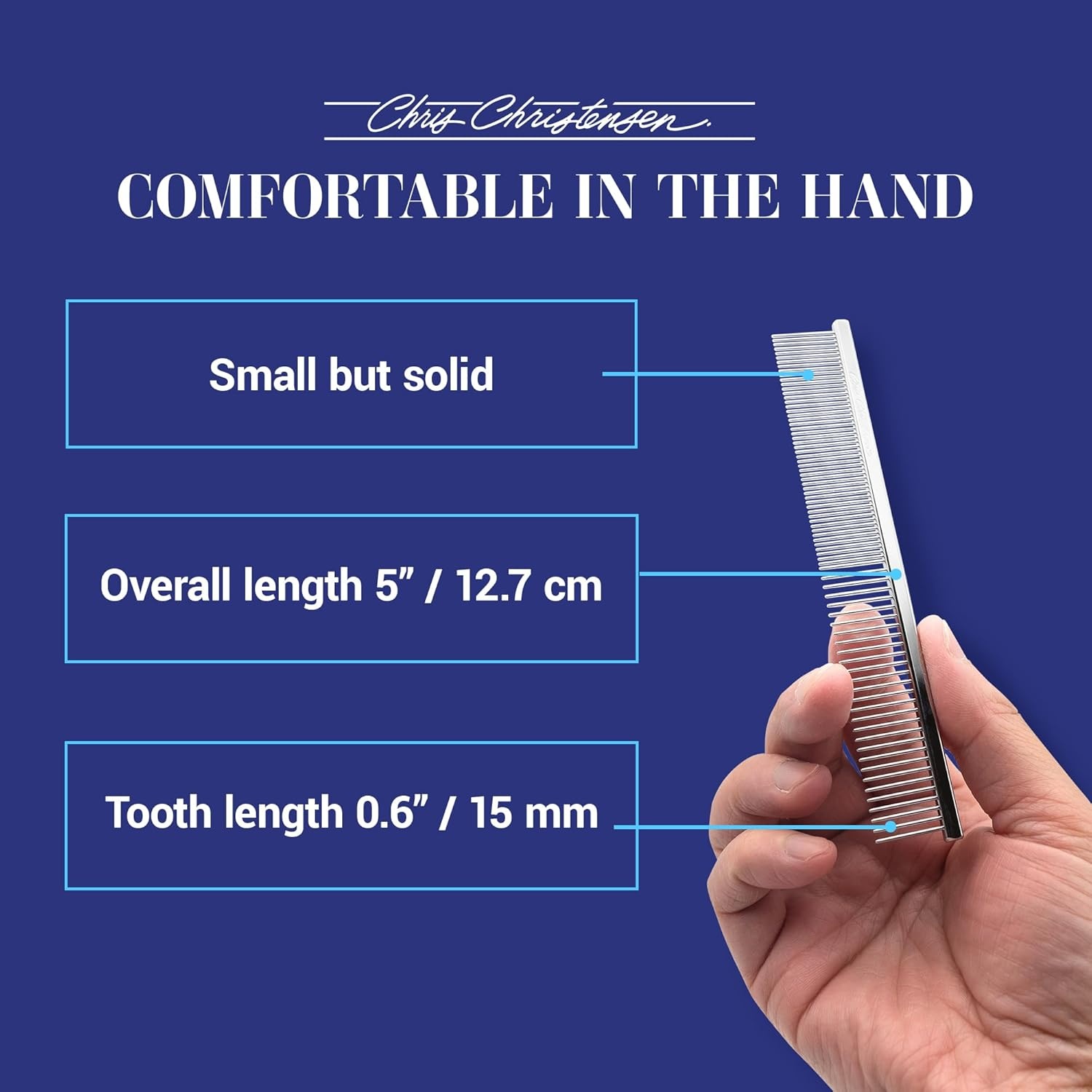image:imageChris Christensen 000 75 in Greyhound Style FineCoarse Colored Butter Comb Groom Like a Professional Rounded Corners Prevent Friction and Breakage Solid Brass with Steel Teeth Chrome FinishMetallic