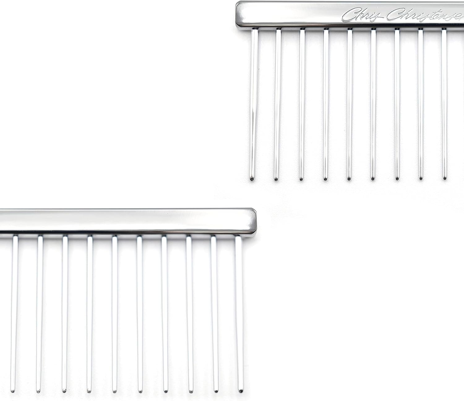 image:imageChris Christensen 000 75 in Greyhound Style FineCoarse Colored Butter Comb Groom Like a Professional Rounded Corners Prevent Friction and Breakage Solid Brass with Steel Teeth Chrome FinishMetallic