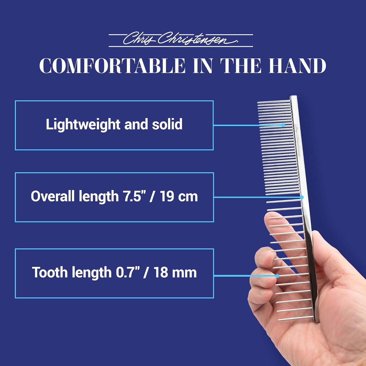 image:imageChris Christensen 000 75 in Greyhound Style FineCoarse Colored Butter Comb Groom Like a Professional Rounded Corners Prevent Friction and Breakage Solid Brass with Steel Teeth Chrome FinishMetallic