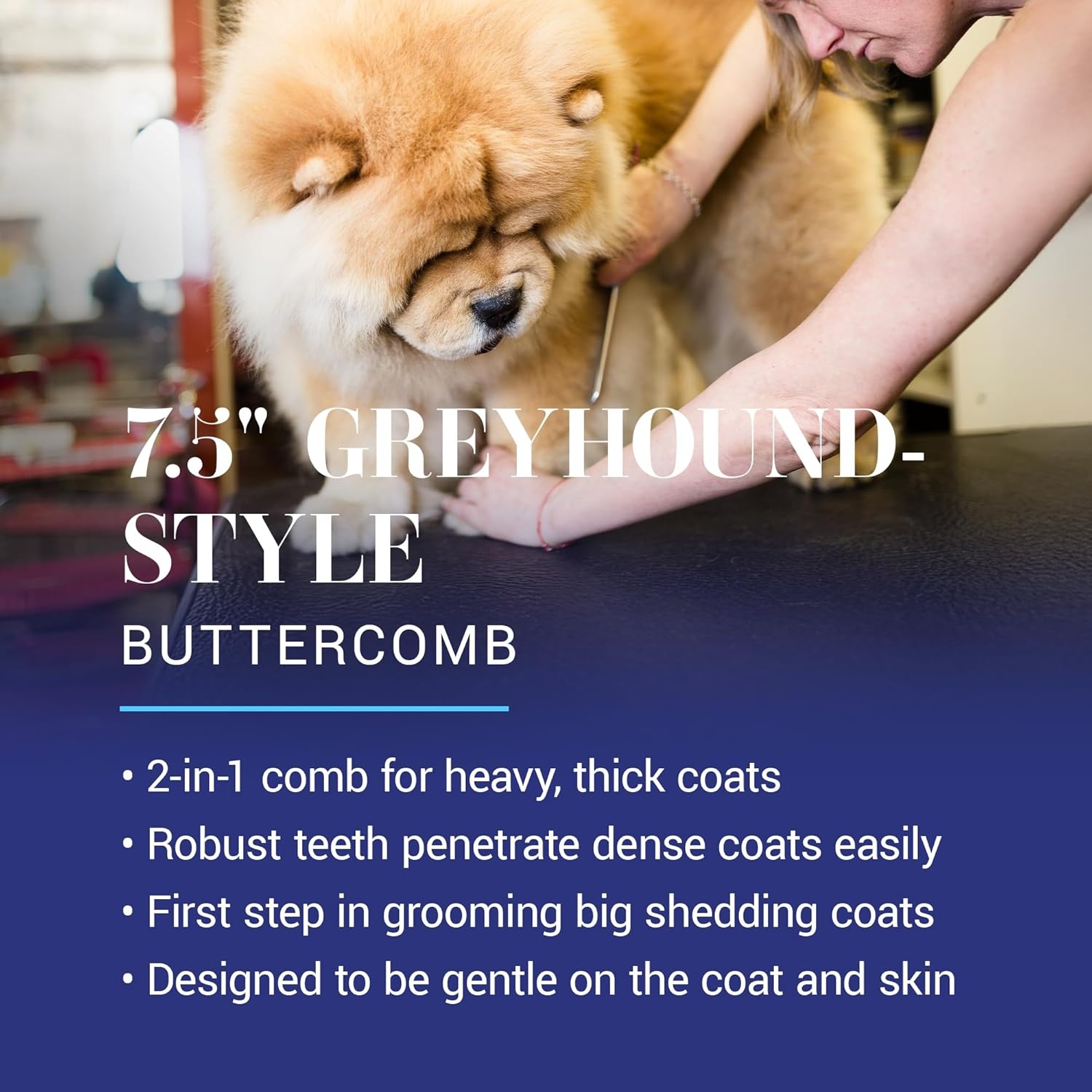 image:imageChris Christensen 000 75 in Greyhound Style FineCoarse Colored Butter Comb Groom Like a Professional Rounded Corners Prevent Friction and Breakage Solid Brass with Steel Teeth Chrome FinishMetallic