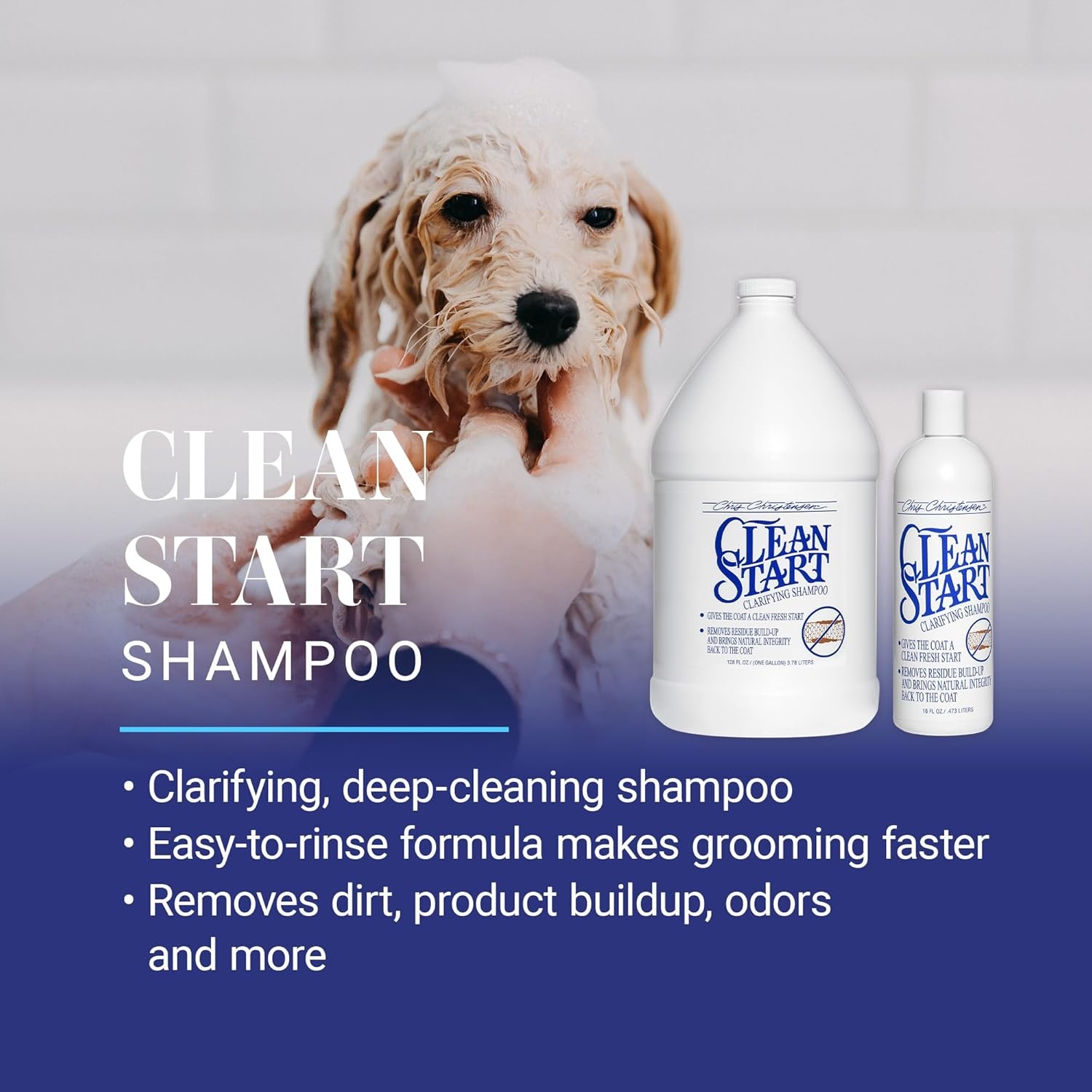 image:imageChris Christensen Clean Start Clarifying Dog Shampoo ProVitamin Formula That Wont Strip The Coat Removes Product Buildup Waxes Oil and Dirt 16 OuncesGallon