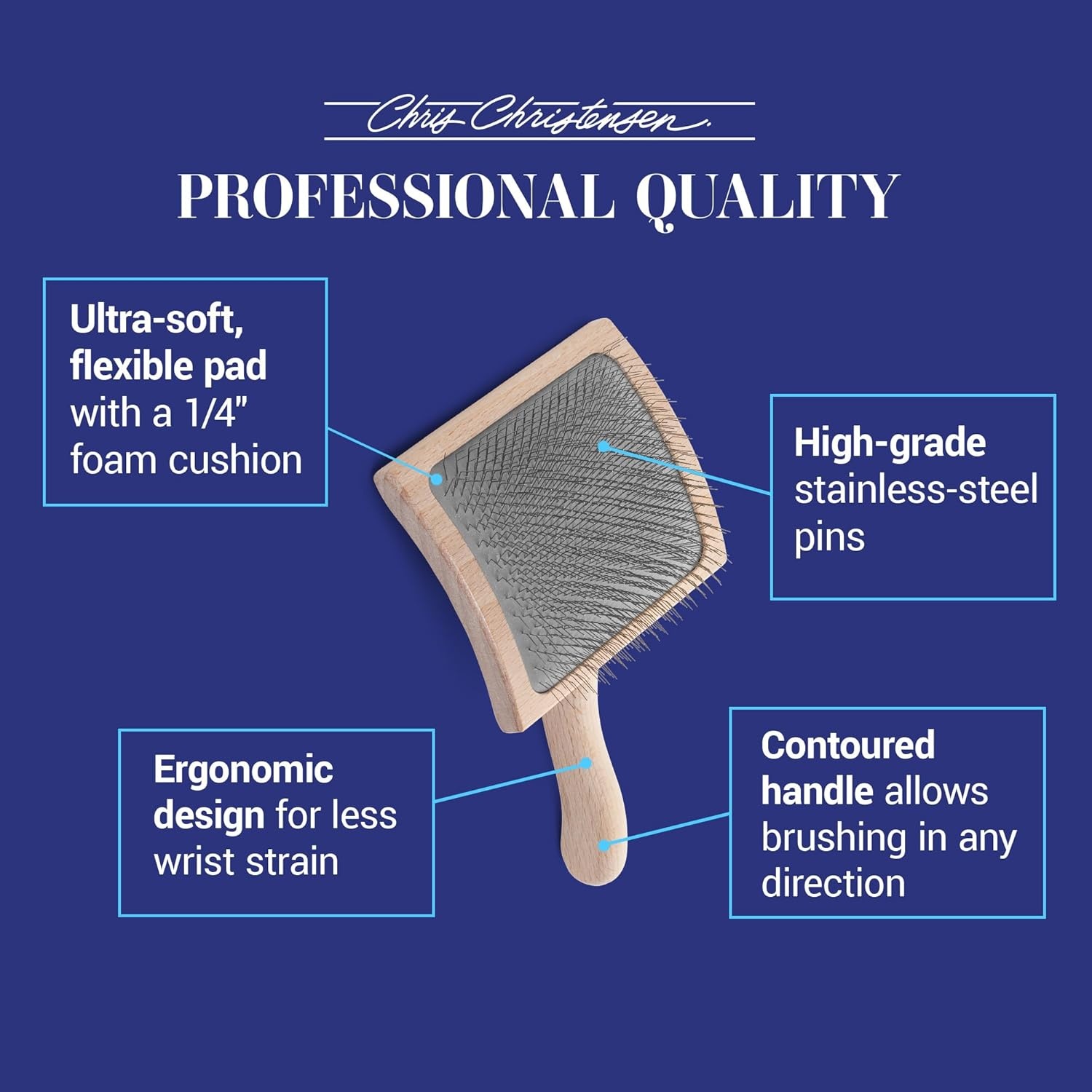 image:imageChris Christensen Mark II Slicker Brush for Dogs 12mm Pins Groom Like a Pro Handcrafted Lightweight Beechwood Ergonomic Handle Stainless Steel Pins A5II Small Made in GermanyMark VII Large Curved Back