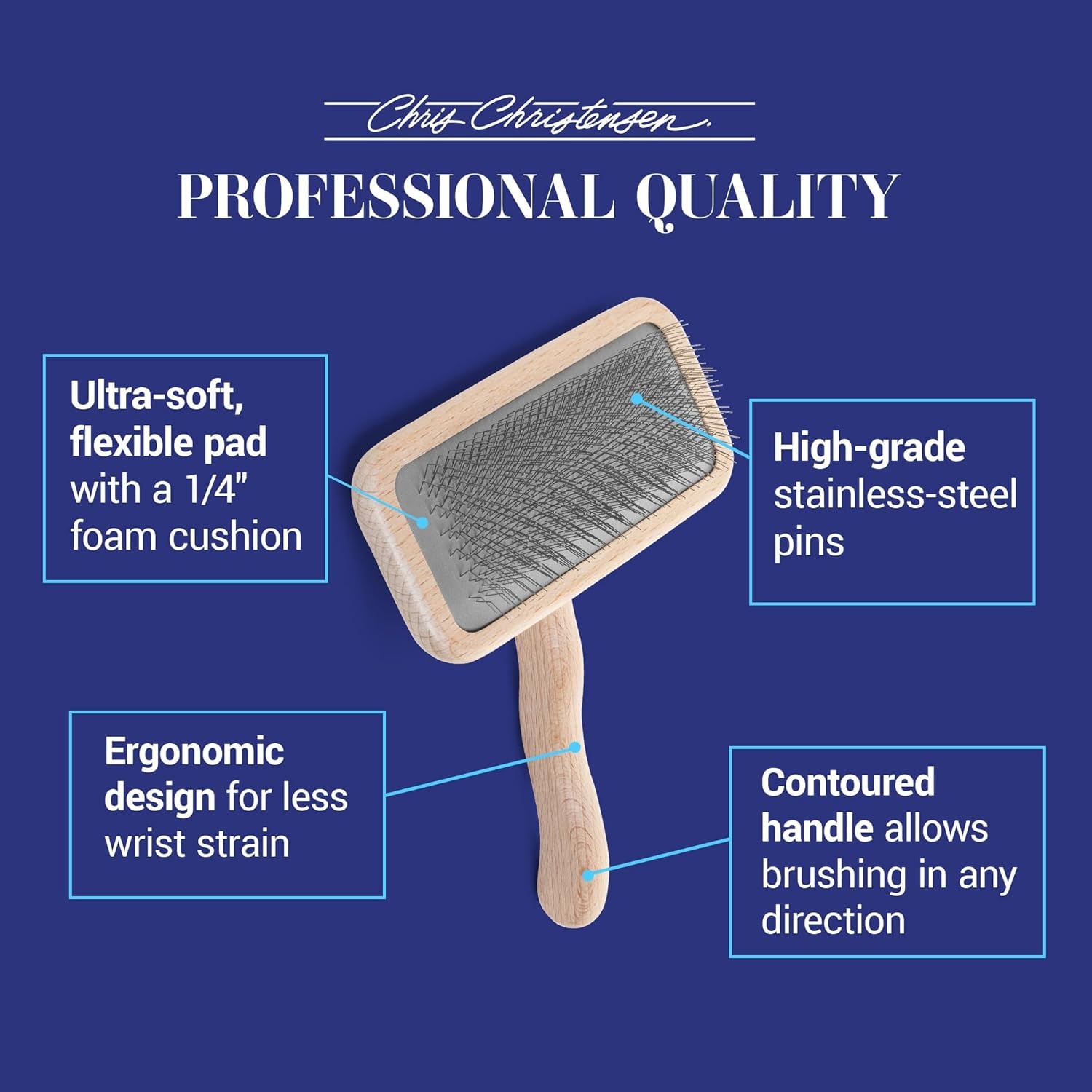 image:imageChris Christensen Mark II Slicker Brush for Dogs 12mm Pins Groom Like a Pro Handcrafted Lightweight Beechwood Ergonomic Handle Stainless Steel Pins A5II Small Made in GermanyMark III Medium