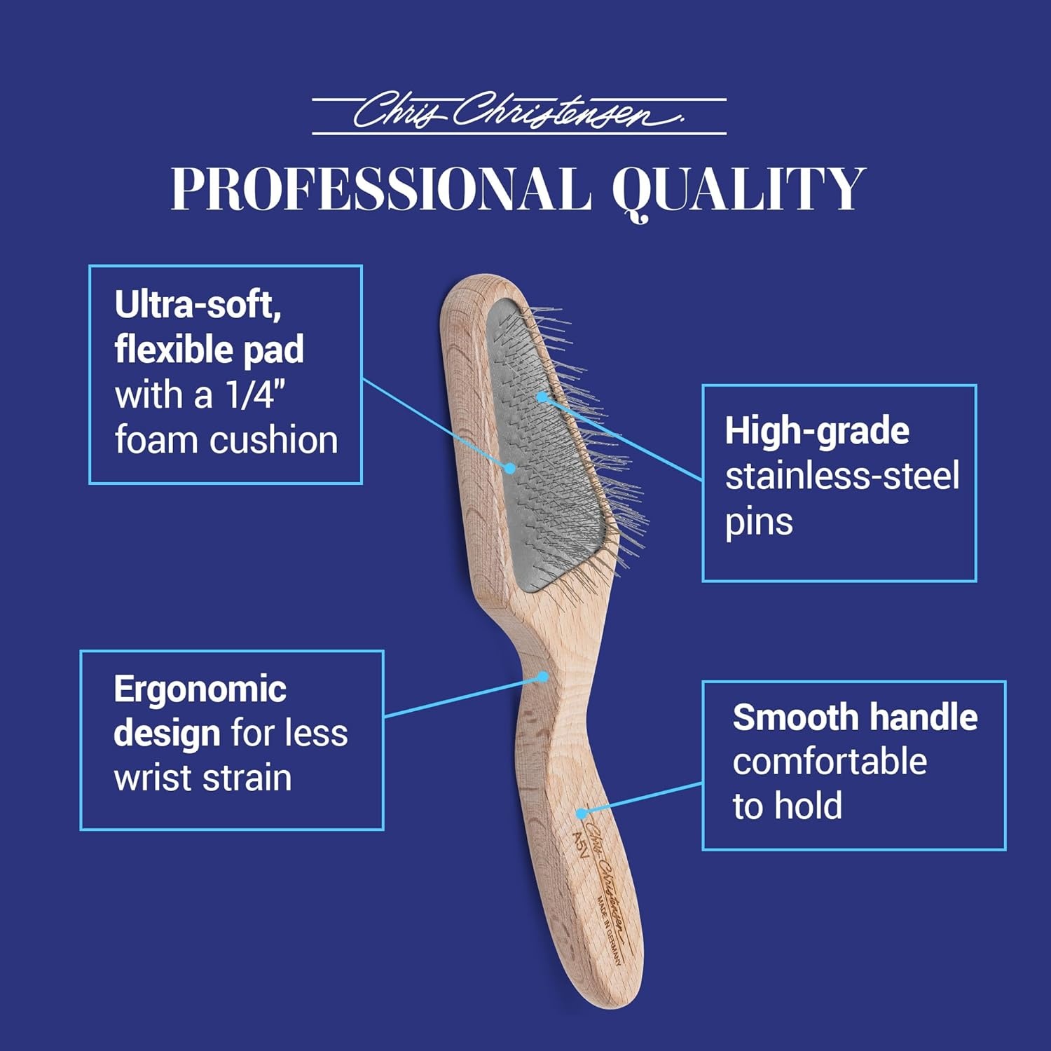 image:imageChris Christensen Mark II Slicker Brush for Dogs 12mm Pins Groom Like a Pro Handcrafted Lightweight Beechwood Ergonomic Handle Stainless Steel Pins A5II Small Made in GermanyMark V Triangle