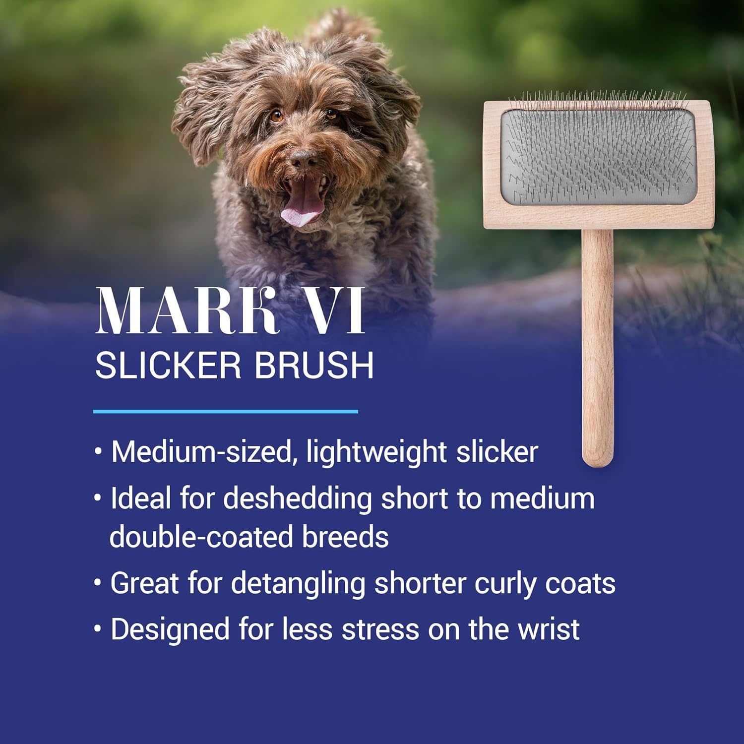 image:imageChris Christensen Mark II Slicker Brush for Dogs 12mm Pins Groom Like a Pro Handcrafted Lightweight Beechwood Ergonomic Handle Stainless Steel Pins A5II Small Made in GermanyMark VI Medium Curved Back