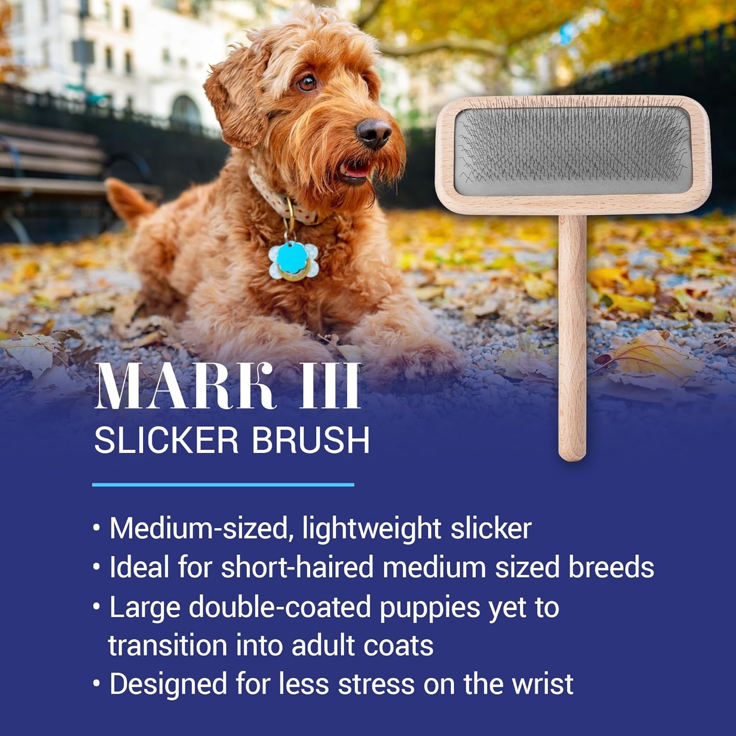 image:imageChris Christensen Mark II Slicker Brush for Dogs 12mm Pins Groom Like a Pro Handcrafted Lightweight Beechwood Ergonomic Handle Stainless Steel Pins A5II Small Made in GermanyMark III Medium
