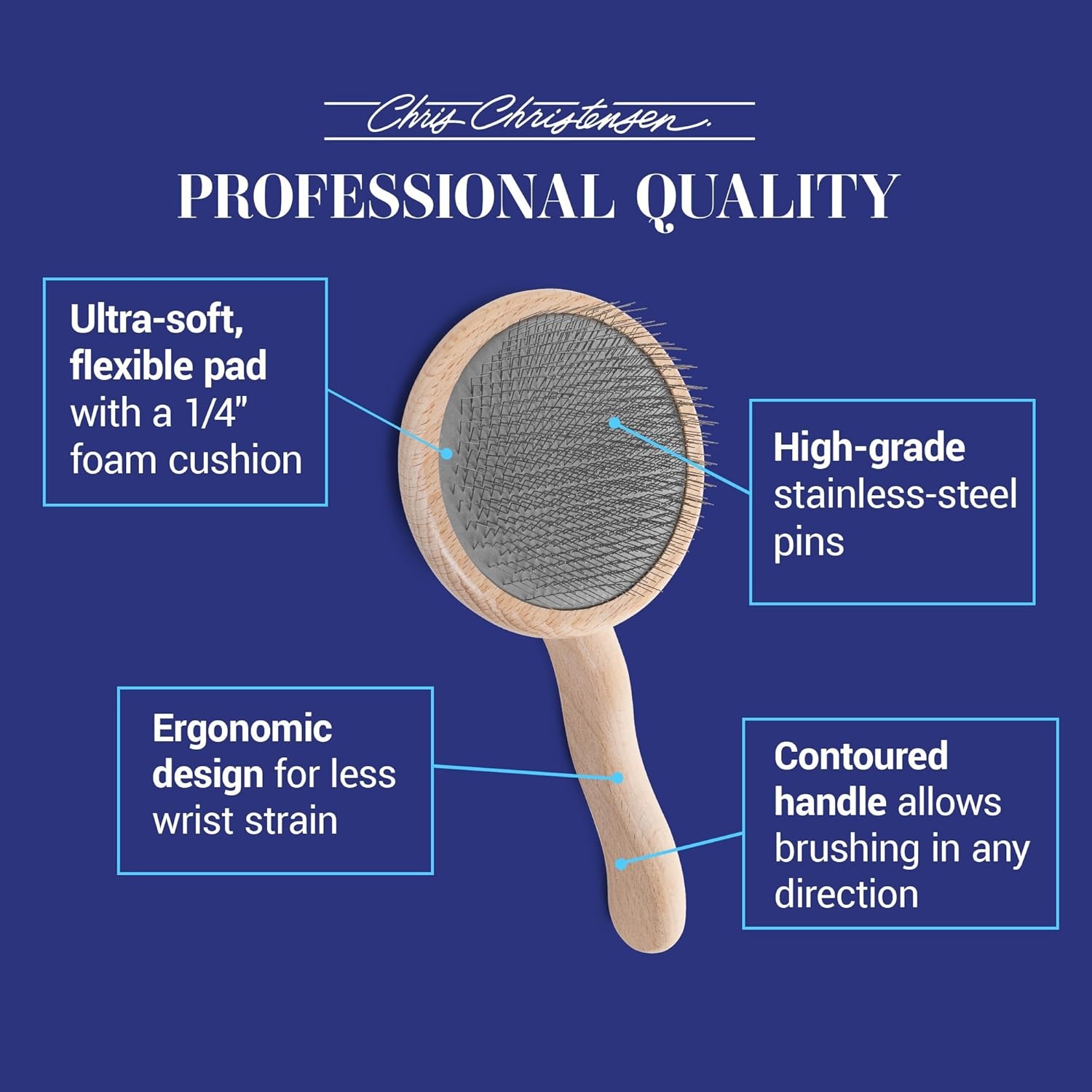 image:imageChris Christensen Mark II Slicker Brush for Dogs 12mm Pins Groom Like a Pro Handcrafted Lightweight Beechwood Ergonomic Handle Stainless Steel Pins A5II Small Made in GermanyMark VIII Round