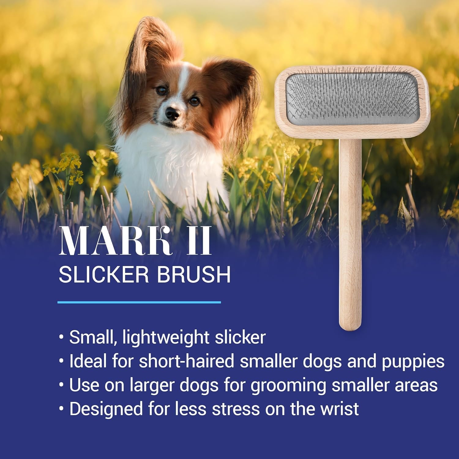 image:imageChris Christensen Mark II Slicker Brush for Dogs 12mm Pins Groom Like a Pro Handcrafted Lightweight Beechwood Ergonomic Handle Stainless Steel Pins A5II Small Made in GermanyMark II Small