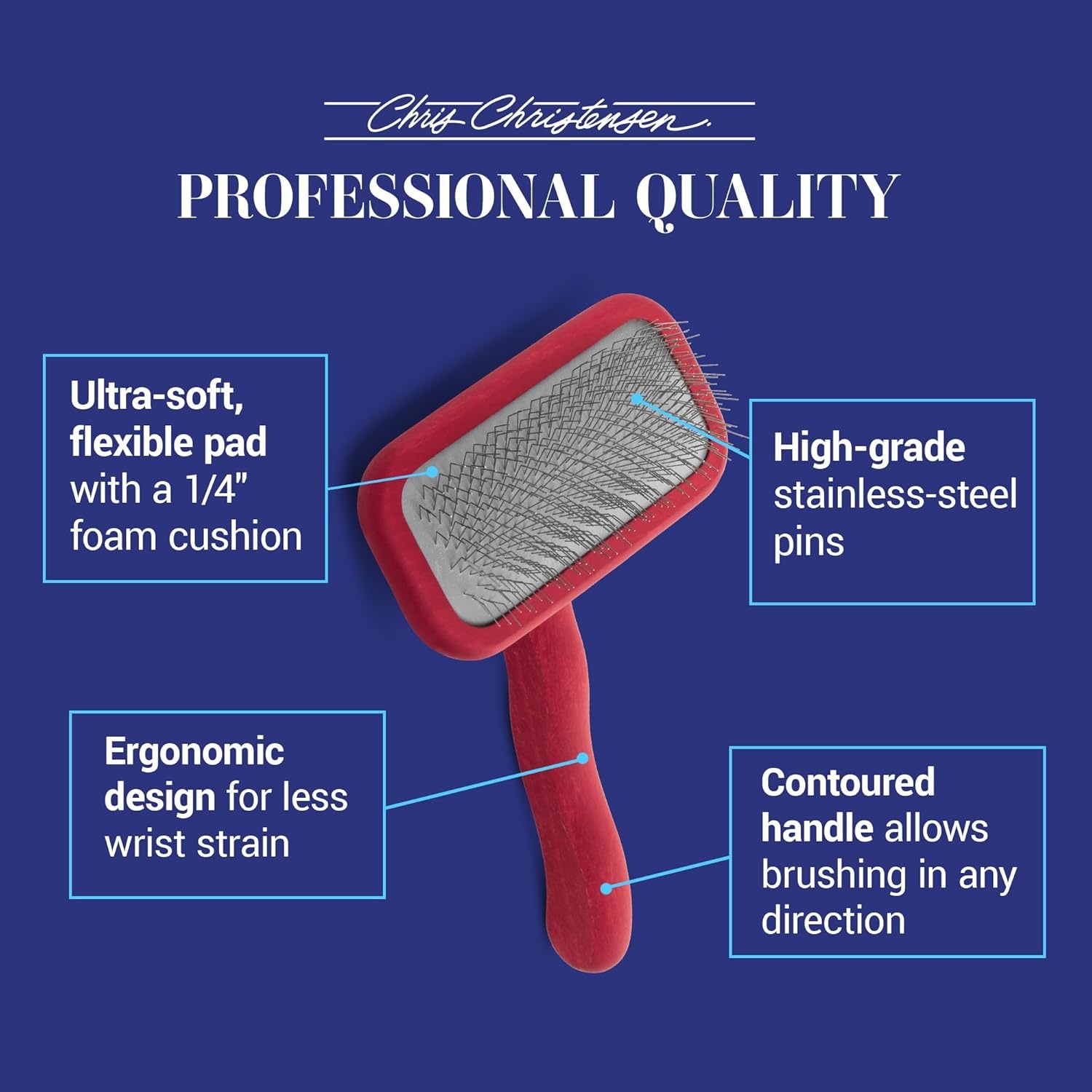 image:imageChris Christensen Mark II Slicker Brush for Dogs 12mm Pins Groom Like a Pro Handcrafted Lightweight Beechwood Ergonomic Handle Stainless Steel Pins A5II Small Made in GermanyMark II SmallRED