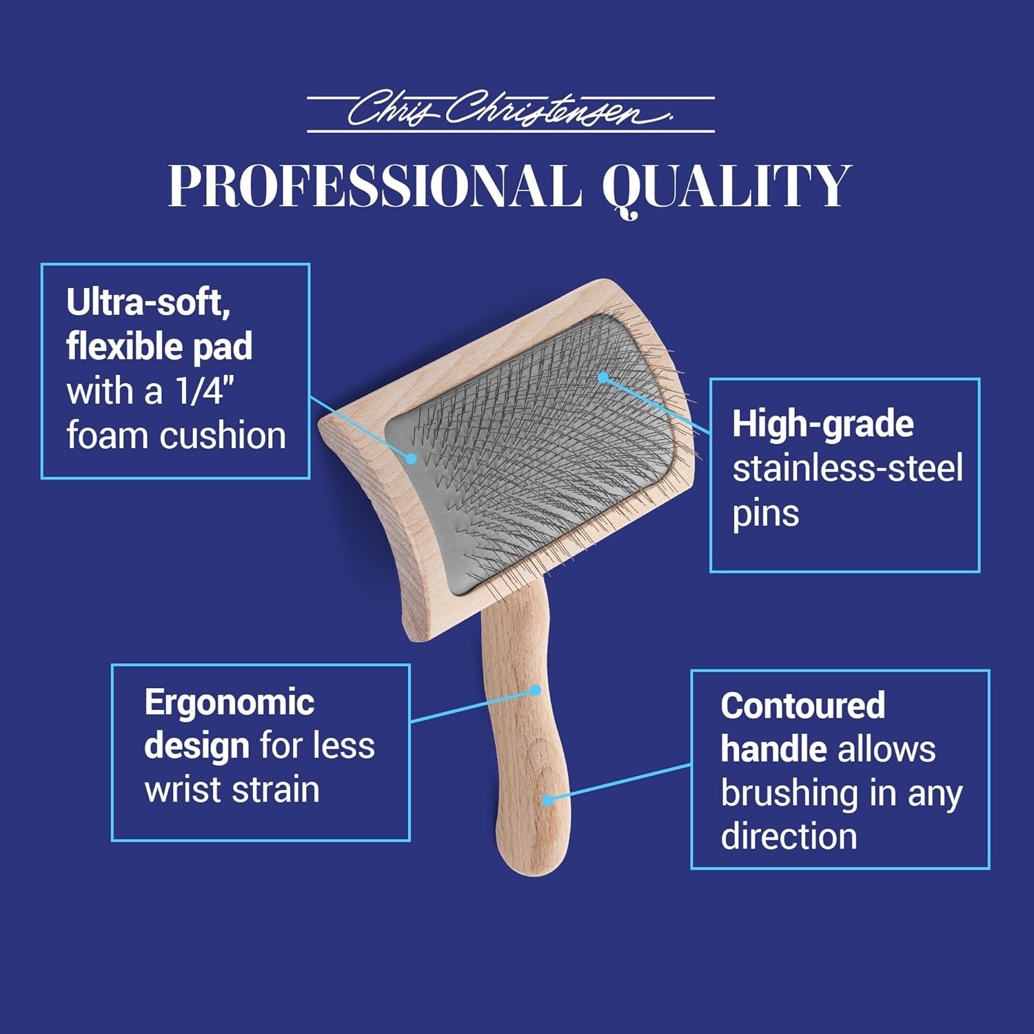 image:imageChris Christensen Mark II Slicker Brush for Dogs 12mm Pins Groom Like a Pro Handcrafted Lightweight Beechwood Ergonomic Handle Stainless Steel Pins A5II Small Made in GermanyMark VI Medium Curved Back