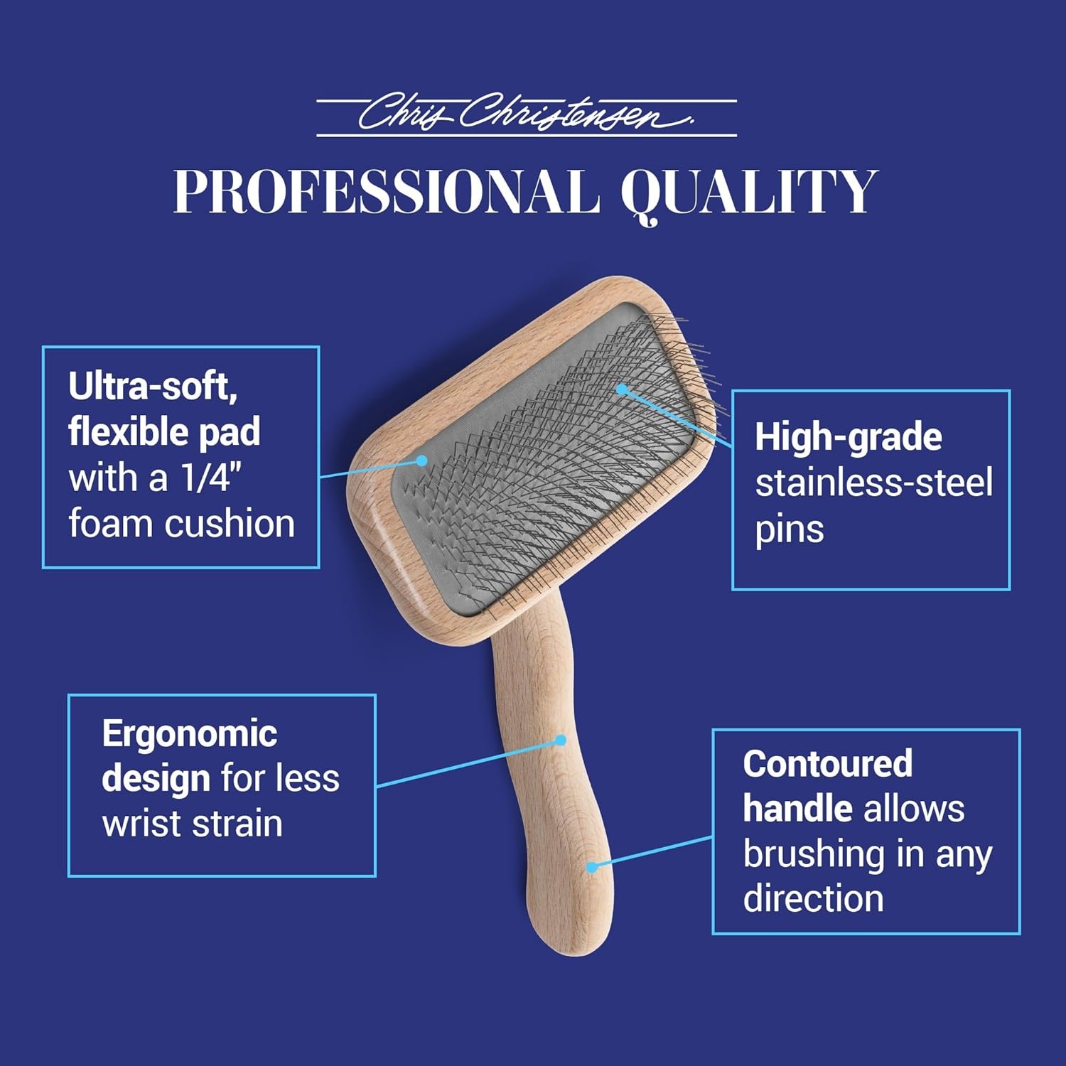 image:imageChris Christensen Mark II Slicker Brush for Dogs 12mm Pins Groom Like a Pro Handcrafted Lightweight Beechwood Ergonomic Handle Stainless Steel Pins A5II Small Made in GermanyMark II Small