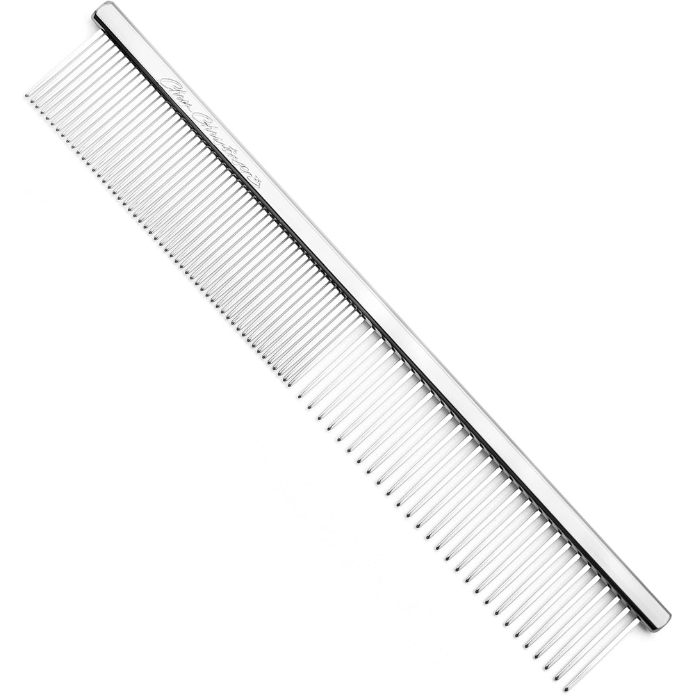 image:imageChris Christensen 000 75 in Greyhound Style FineCoarse Colored Butter Comb Groom Like a Professional Rounded Corners Prevent Friction and Breakage Solid Brass with Steel Teeth Chrome FinishMetallic