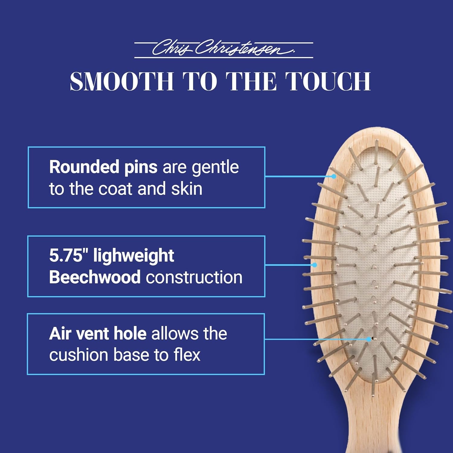 image:imageChris Christensen Dog Brush 575 x 125 Little Wonder Pin Brush 20mm Original Series Groom Like a Professional Stainless Steel Pins Lightweight Beech Wood Body Ground and Polished TipsBrown