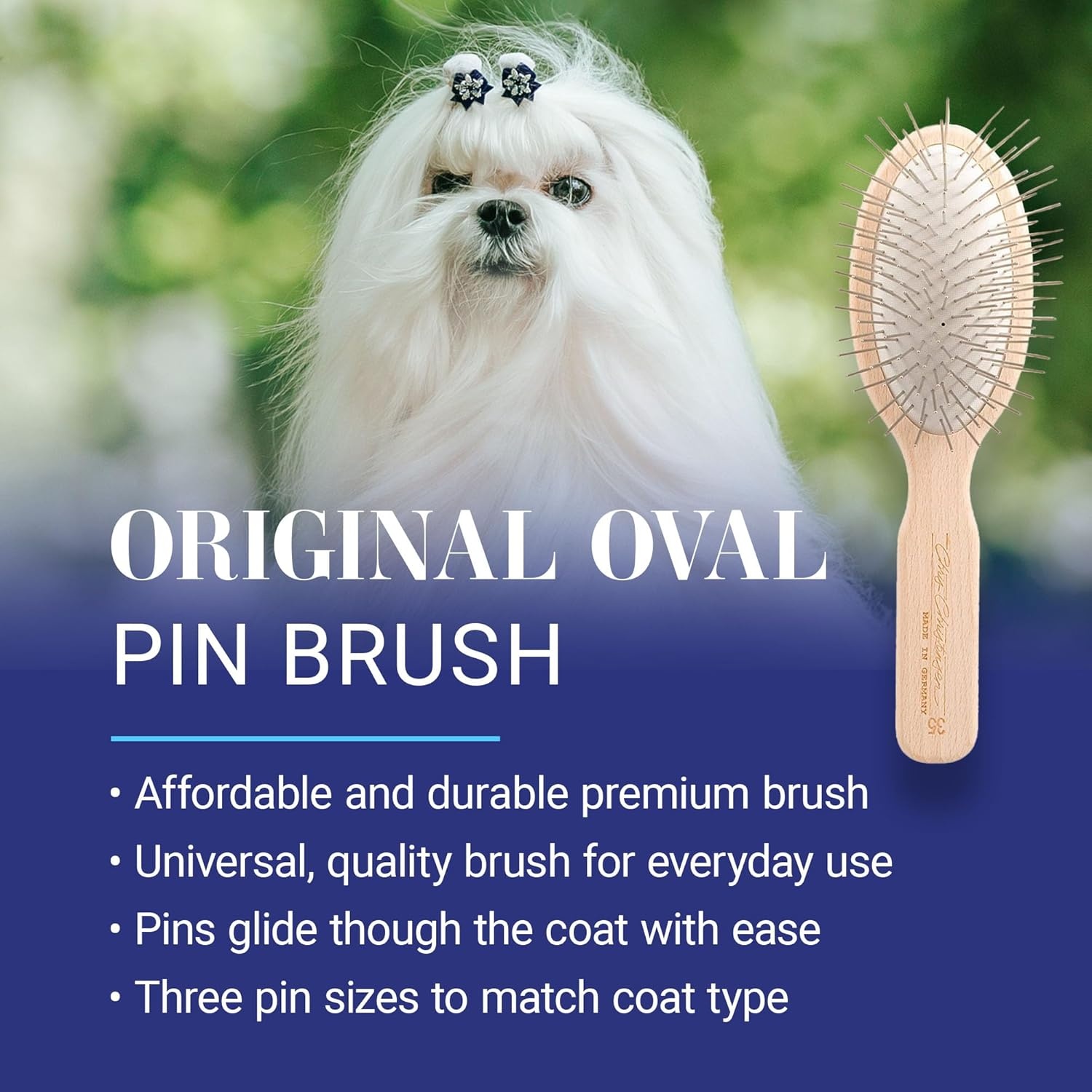 image:imageChris Christensen Dog Brush 575 x 125 Little Wonder Pin Brush 20mm Original Series Groom Like a Professional Stainless Steel Pins Lightweight Beech Wood Body Ground and Polished TipsBrown