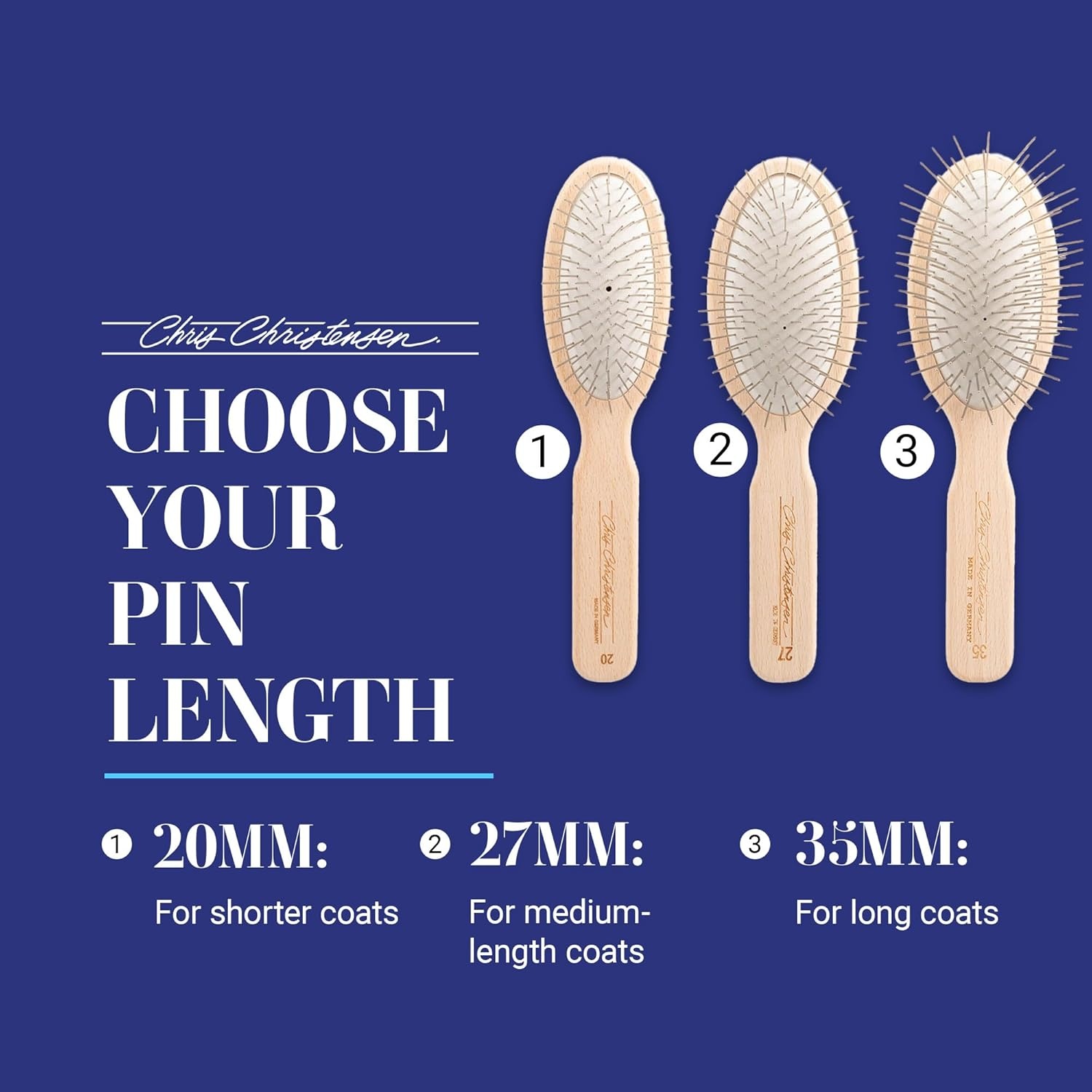 image:imageChris Christensen Dog Brush 575 x 125 Little Wonder Pin Brush 20mm Original Series Groom Like a Professional Stainless Steel Pins Lightweight Beech Wood Body Ground and Polished TipsBrown