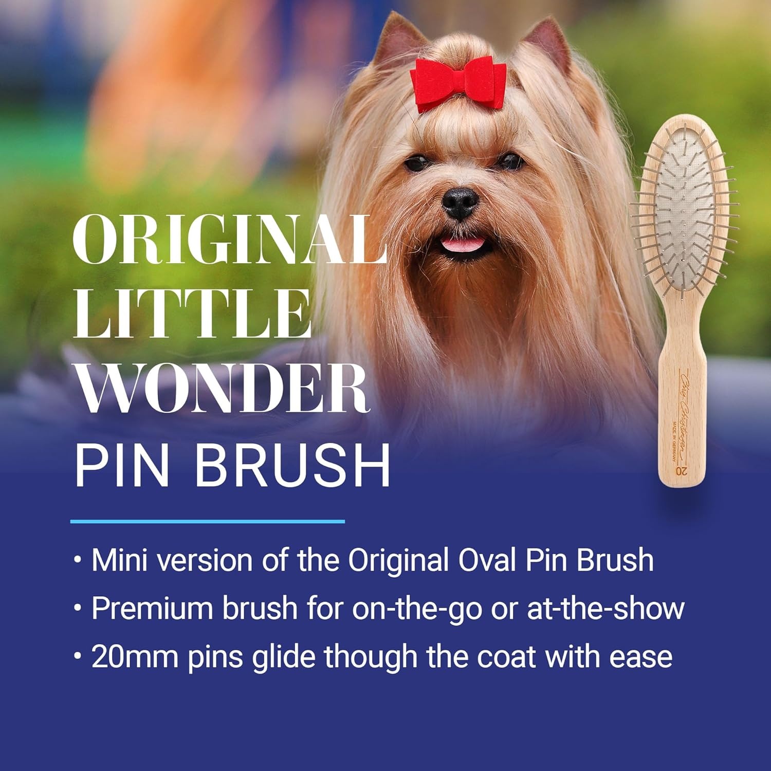 image:imageChris Christensen Dog Brush 575 x 125 Little Wonder Pin Brush 20mm Original Series Groom Like a Professional Stainless Steel Pins Lightweight Beech Wood Body Ground and Polished TipsBrown