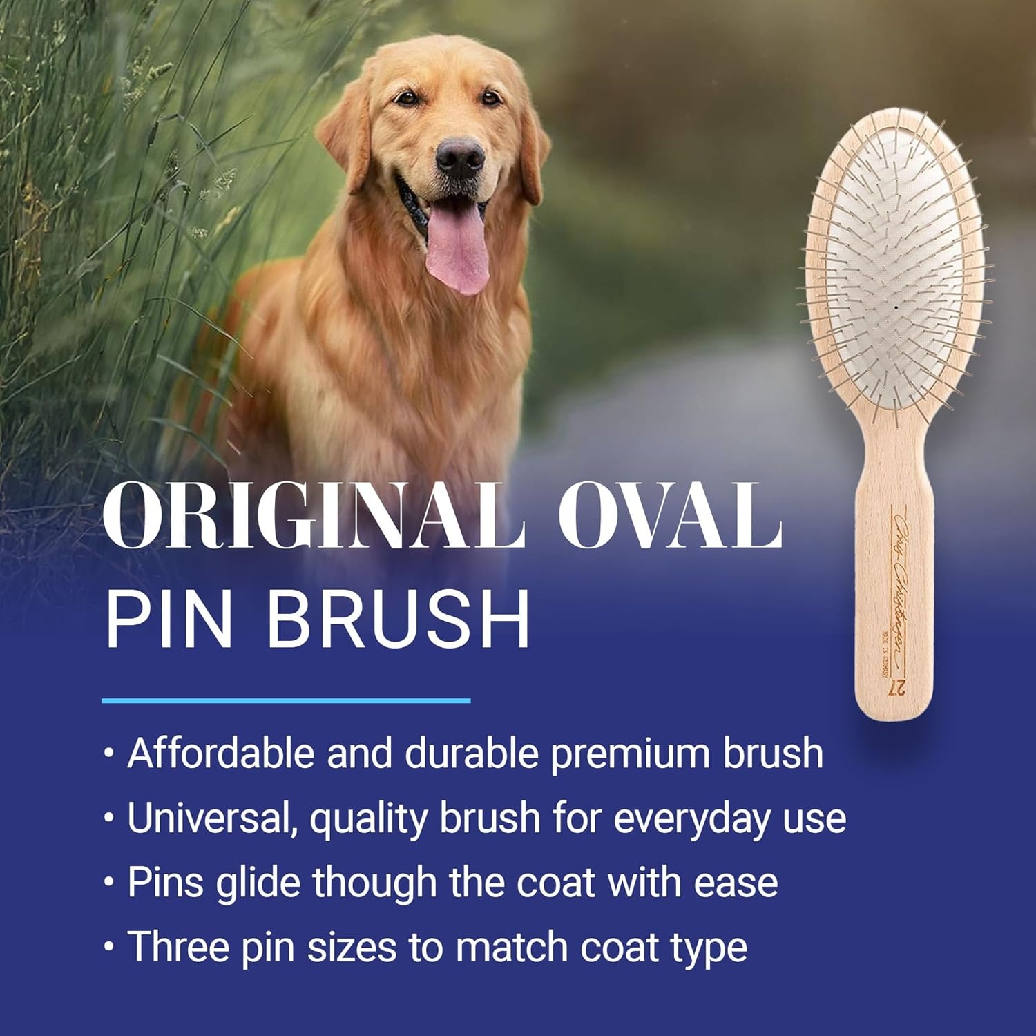 image:imageChris Christensen Dog Brush 575 x 125 Little Wonder Pin Brush 20mm Original Series Groom Like a Professional Stainless Steel Pins Lightweight Beech Wood Body Ground and Polished TipsBrown