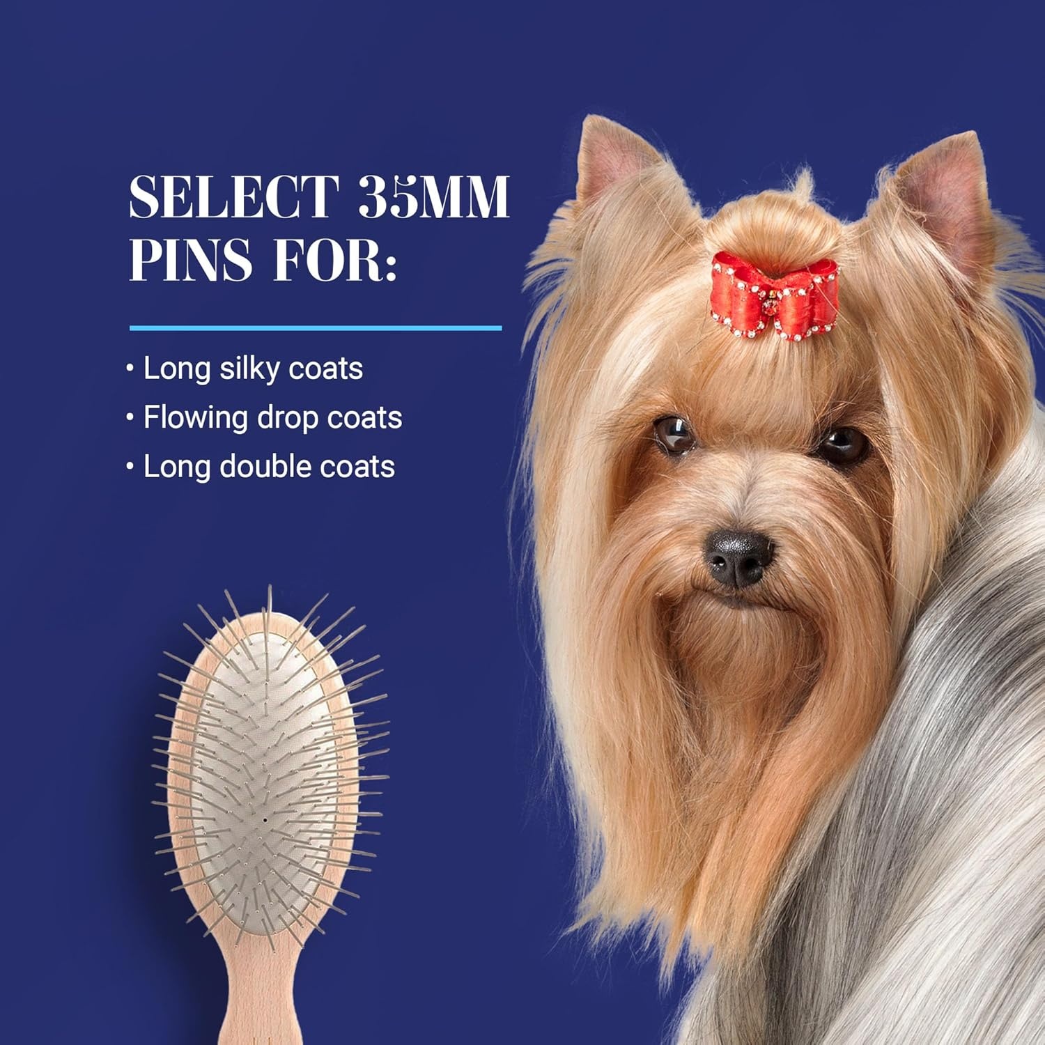image:imageChris Christensen Dog Brush 575 x 125 Little Wonder Pin Brush 20mm Original Series Groom Like a Professional Stainless Steel Pins Lightweight Beech Wood Body Ground and Polished TipsBrown