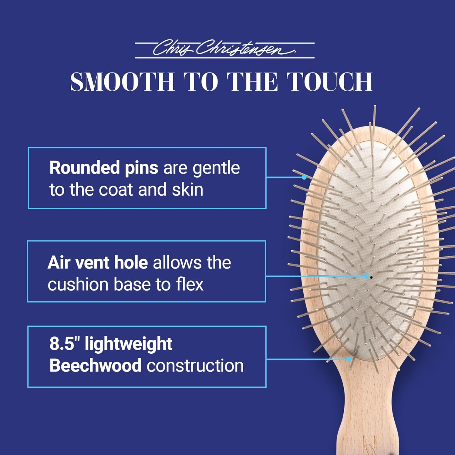 image:imageChris Christensen Dog Brush 575 x 125 Little Wonder Pin Brush 20mm Original Series Groom Like a Professional Stainless Steel Pins Lightweight Beech Wood Body Ground and Polished TipsBrown