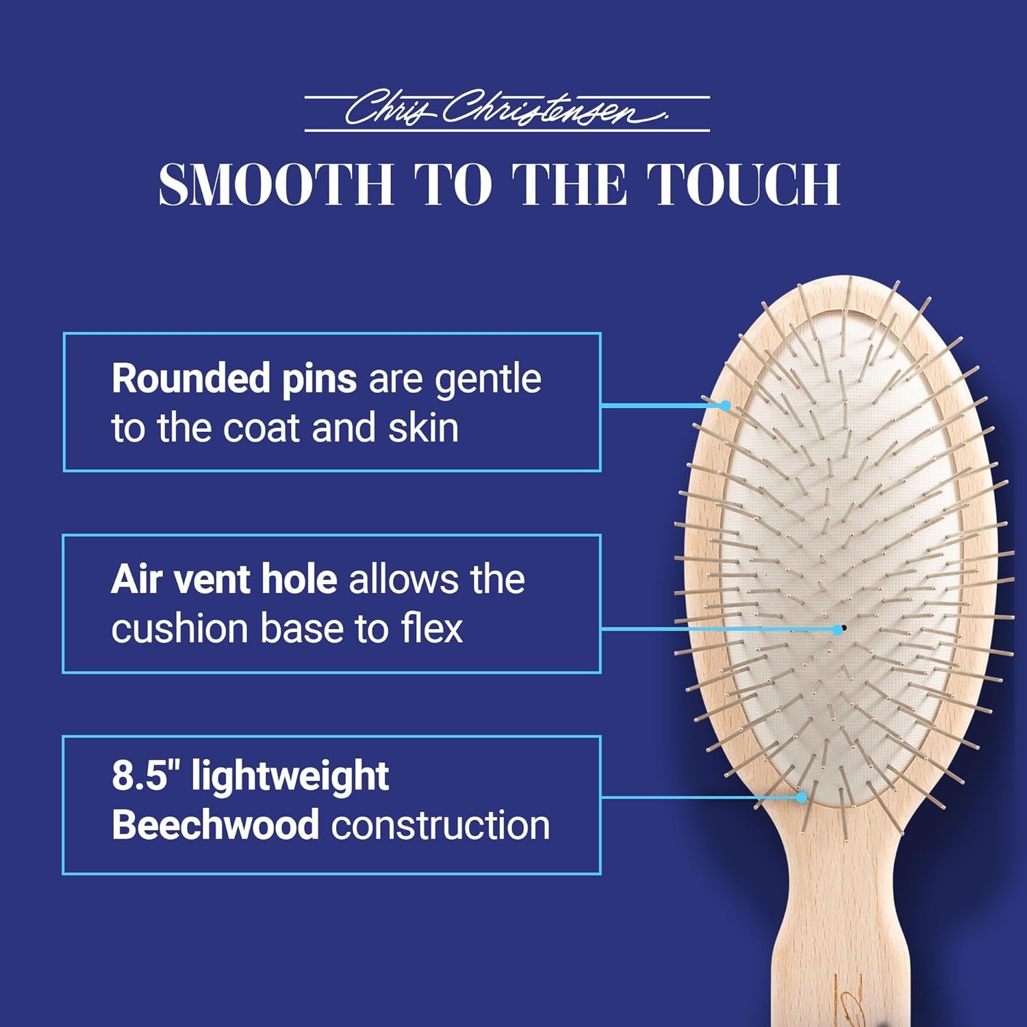 image:imageChris Christensen Dog Brush 575 x 125 Little Wonder Pin Brush 20mm Original Series Groom Like a Professional Stainless Steel Pins Lightweight Beech Wood Body Ground and Polished TipsBrown