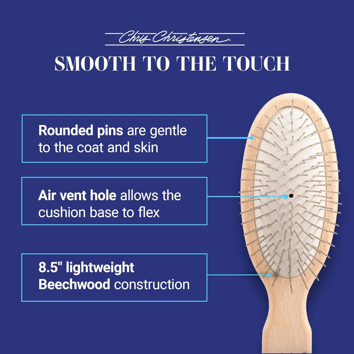 image:imageChris Christensen Dog Brush 575 x 125 Little Wonder Pin Brush 20mm Original Series Groom Like a Professional Stainless Steel Pins Lightweight Beech Wood Body Ground and Polished TipsBrown