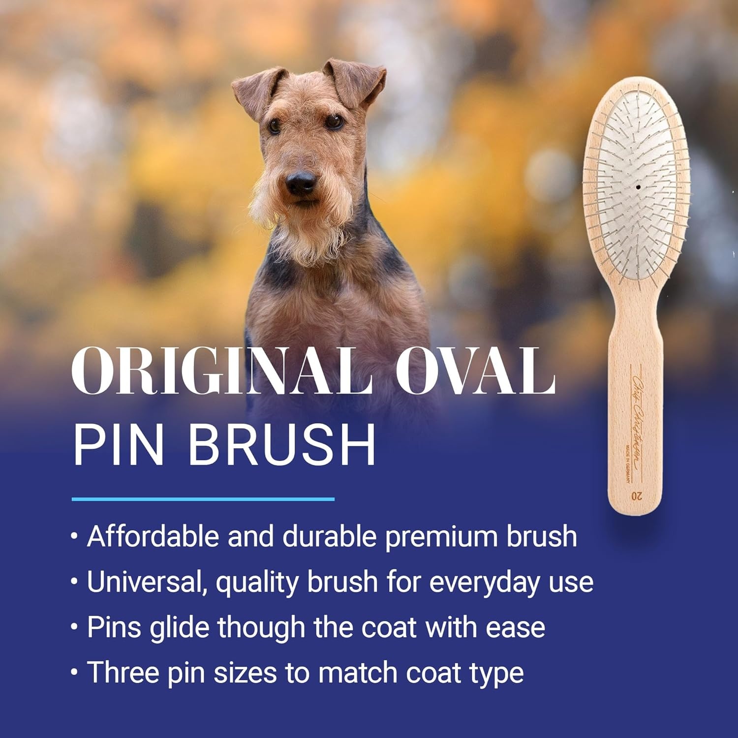 image:imageChris Christensen Dog Brush 575 x 125 Little Wonder Pin Brush 20mm Original Series Groom Like a Professional Stainless Steel Pins Lightweight Beech Wood Body Ground and Polished TipsBrown