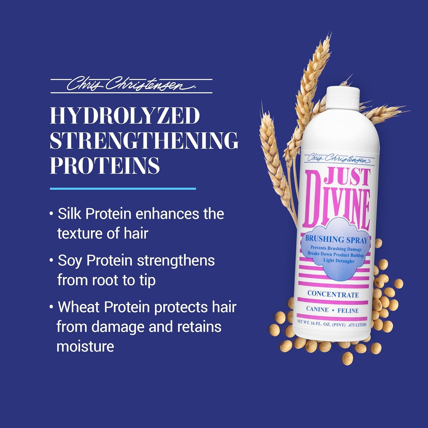image:imageChris Christensen Just Divine Dog Brushing Spray Groom Like a Professional Prevents Brushing Damage Light Detangler Ready to Use All Coat Types Made in USA 16oz16 oz Concentrate