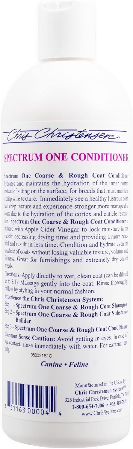 image:imageChris Christensen Spectrum One Dog Conditioner Coarse and Rough Coat Groom Like a Professional Repairs and Protects Maintains Inner Cortex Hydration Made in the USA 16 oz16 oz