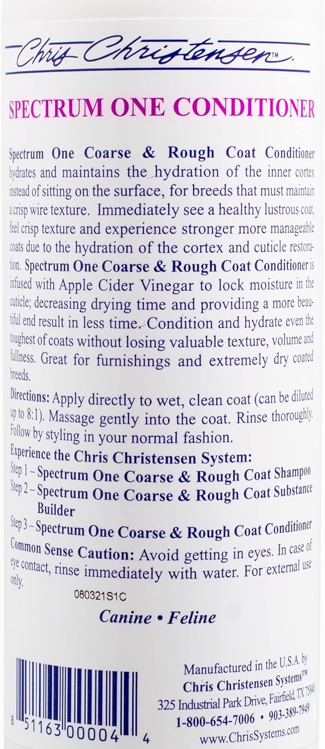 image:imageChris Christensen Spectrum One Dog Conditioner Coarse and Rough Coat Groom Like a Professional Repairs and Protects Maintains Inner Cortex Hydration Made in the USA 16 oz16 oz