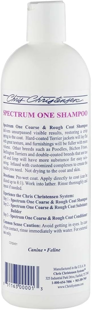 image:imageChris Christensen Spectrum One Dog Shampoo Coarse and Rough Coat Groom Like a Professional Maintain Crisp Texture Will Not Dry Out Coat or Skin Made in The USA 16 oz16 Ounce