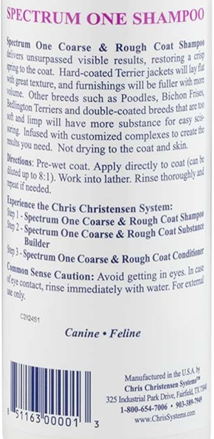 image:imageChris Christensen Spectrum One Dog Shampoo Coarse and Rough Coat Groom Like a Professional Maintain Crisp Texture Will Not Dry Out Coat or Skin Made in The USA 16 oz16 Ounce